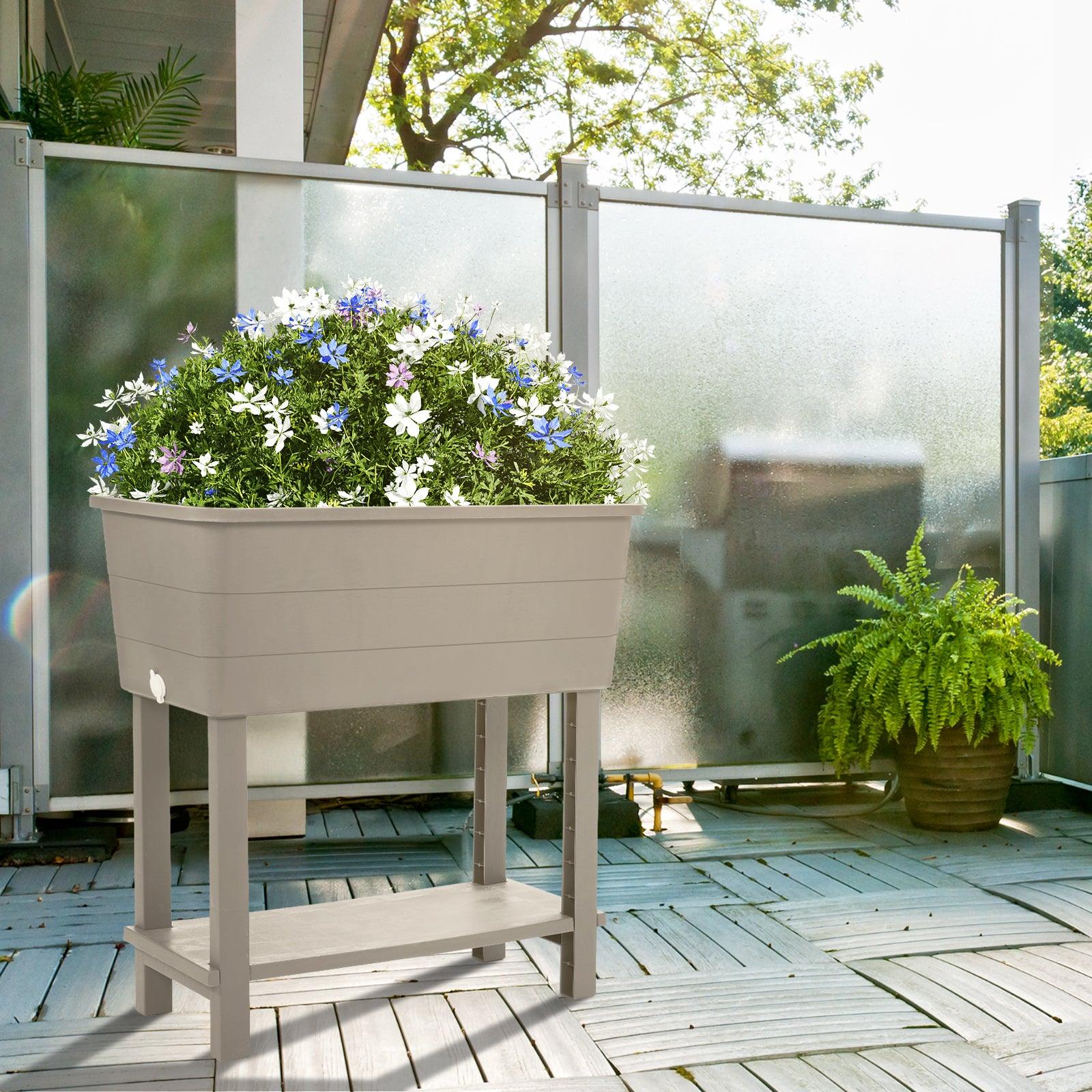Elevated Raised Planter Box with Legs, Water Level Indicator - Set of 3 Aoodor Brown