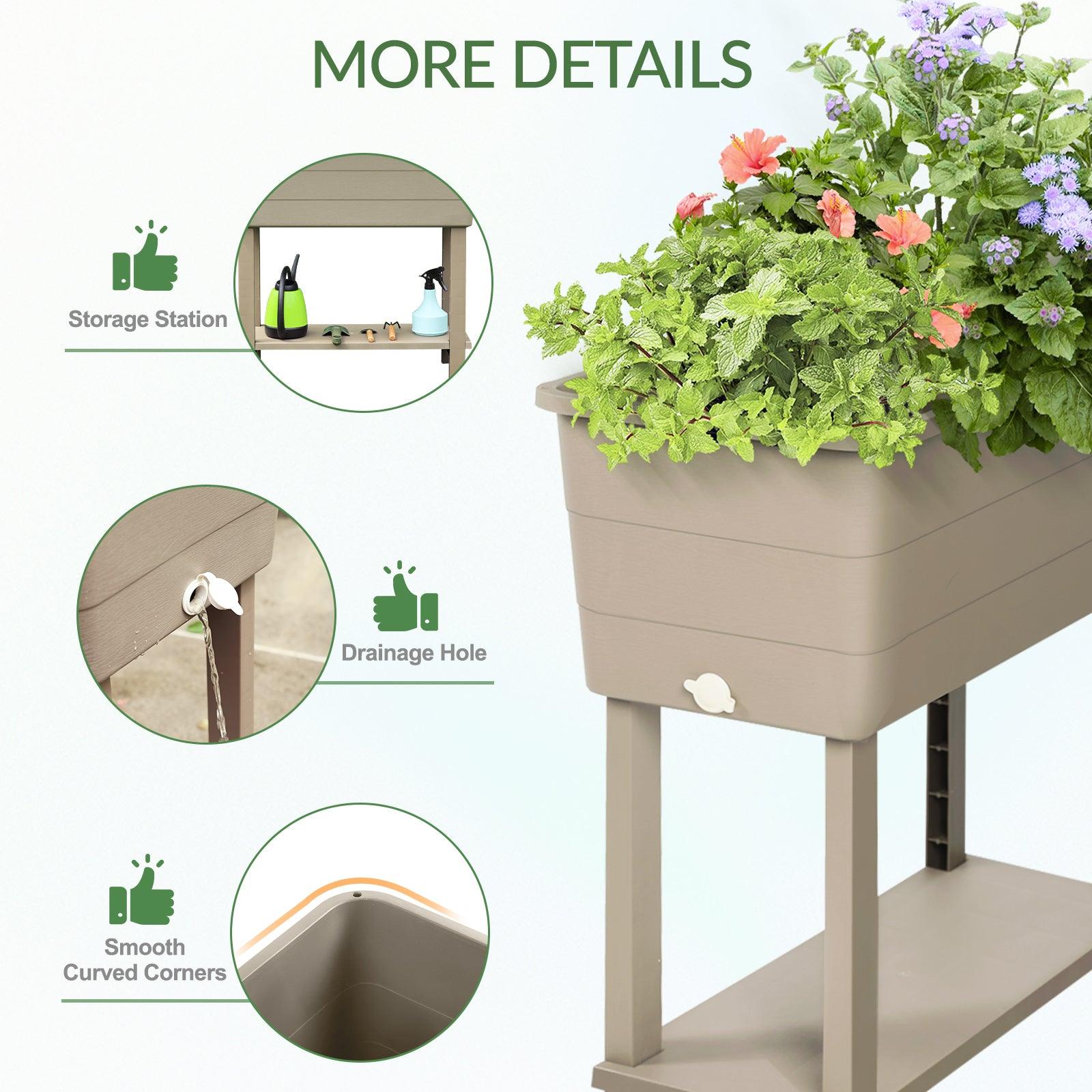 Elevated Raised Planter Box with Legs, Water Level Indicator - Set of 3 Aoodor Brown