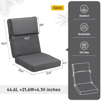 High Back Chair Cushions Set of 4, UV-Protected & Water-Resistant, 45 x 22 x 4 Inches Aoodor