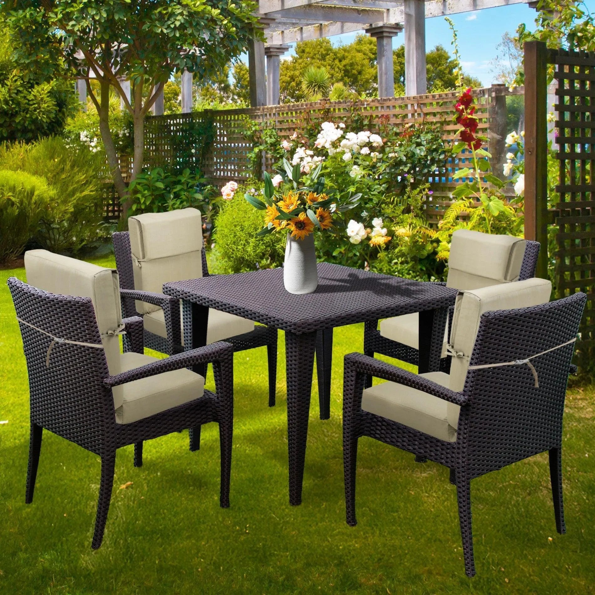 High Back Chair Cushions Set of 4, UV-Protected & Water-Resistant, 45 x 22 x 4 Inches Brown Aoodor