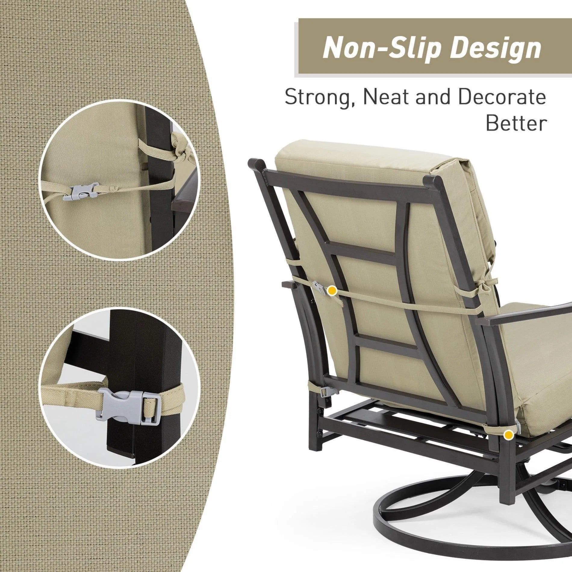 High Back Chair Cushions Set of 4, UV-Protected & Water-Resistant, 45 x 22 x 4 Inches Brown Non-slip Design Aoodor