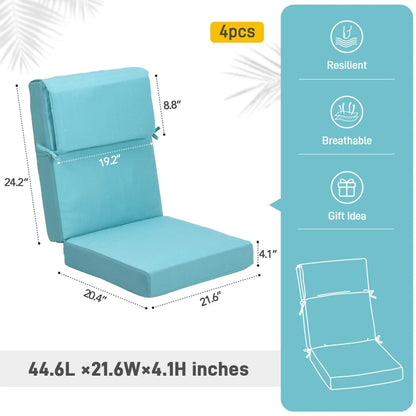 High Back Chair Cushions Set of 4, UV-Protected & Water-Resistant, 45 x 22 x 4 Inches Blue Size Aoodor