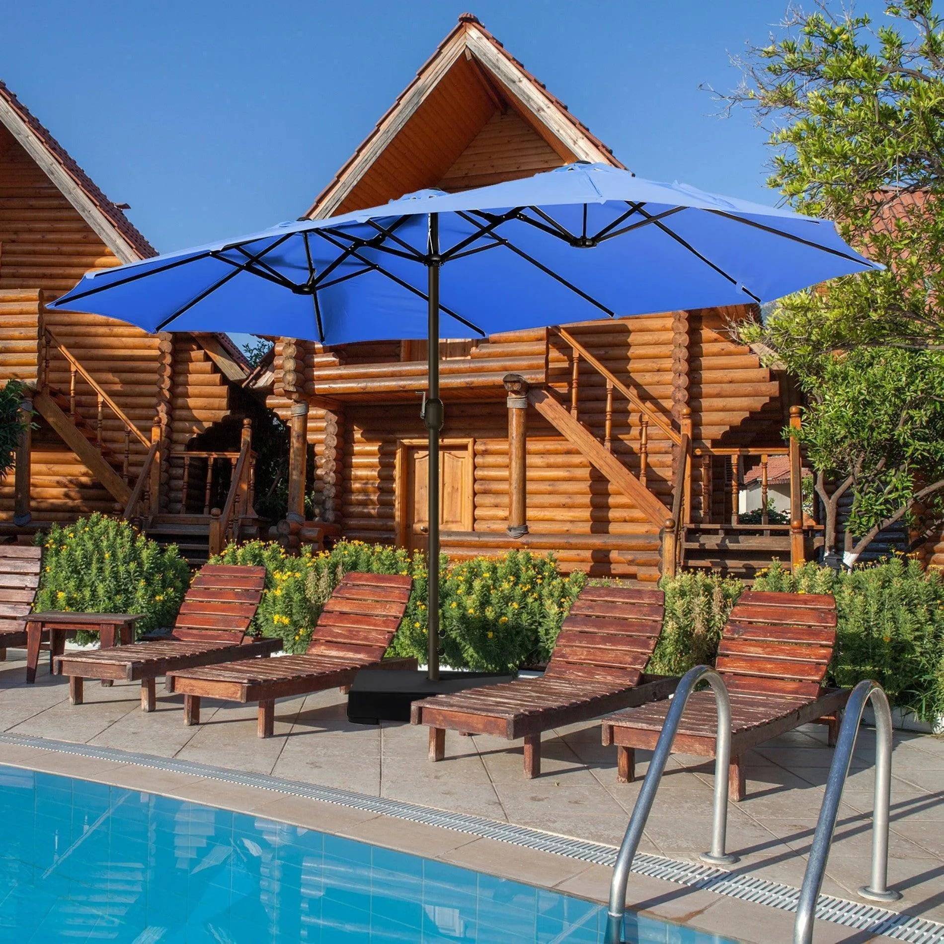 15 ft tilting patio umbrella PHI VILLA 15FT with Base, Large Double-Sided Outdoor Market Umbrella with Crank Lift, UV-Resistant Canopy for Poolside, Garden, Deck, Backyard, Khaki tier outdoor experience without delay 15-foot Rectangular Crank Double-sided Outdoor