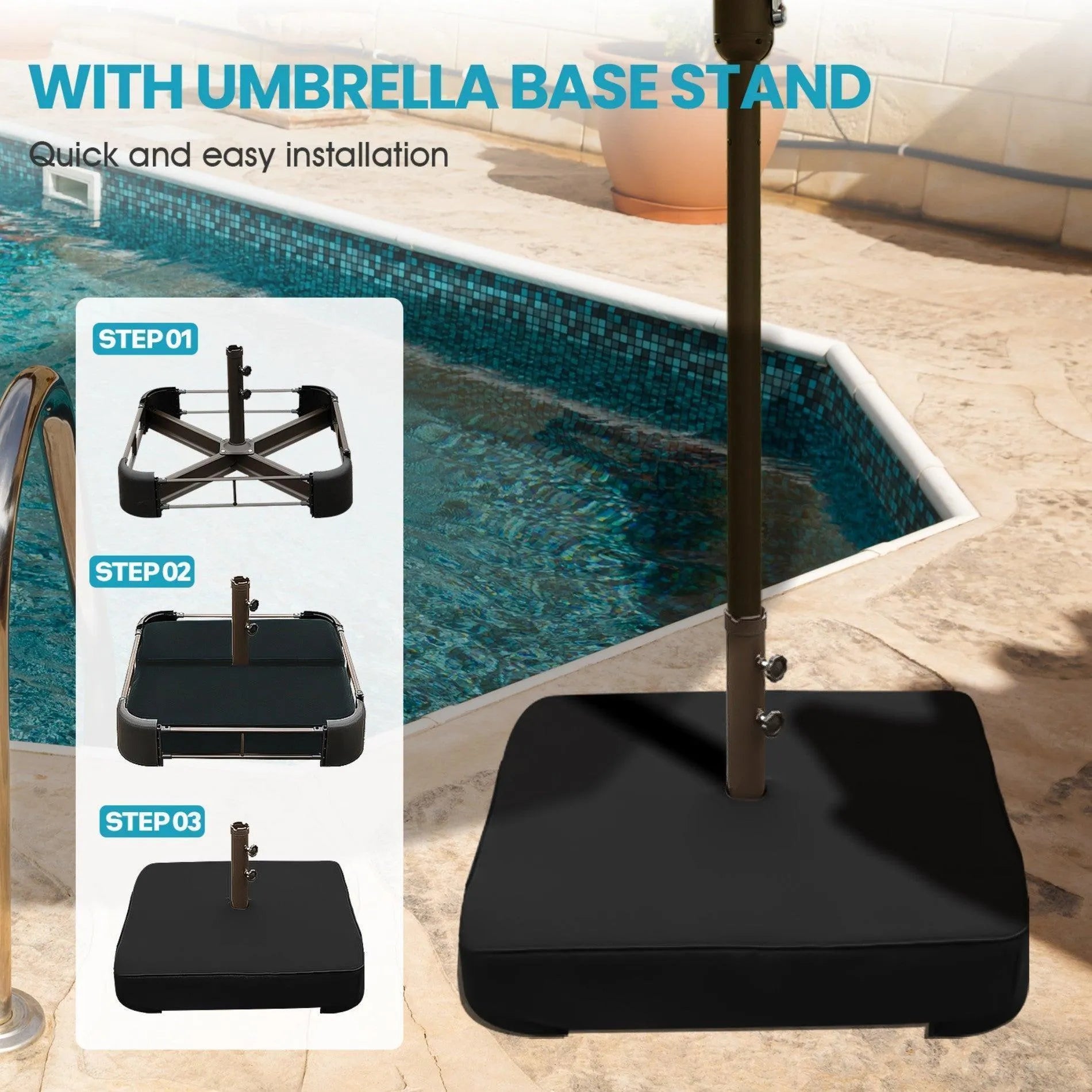 Market Umbrella with Base Stand 15 Ft.Brown Aoodor