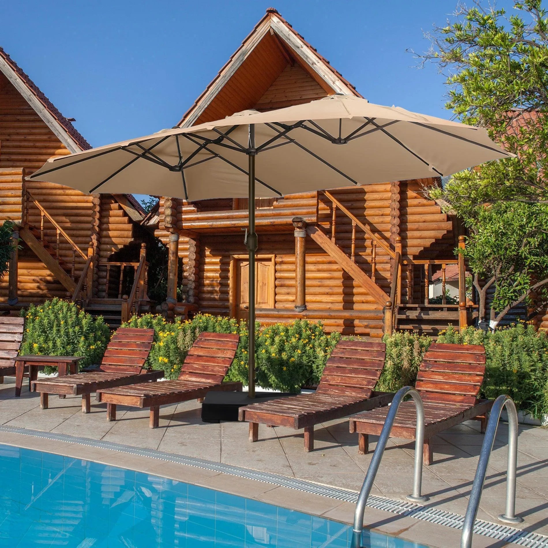 15 ft. Double Sided Market Patio Umbrella with Base