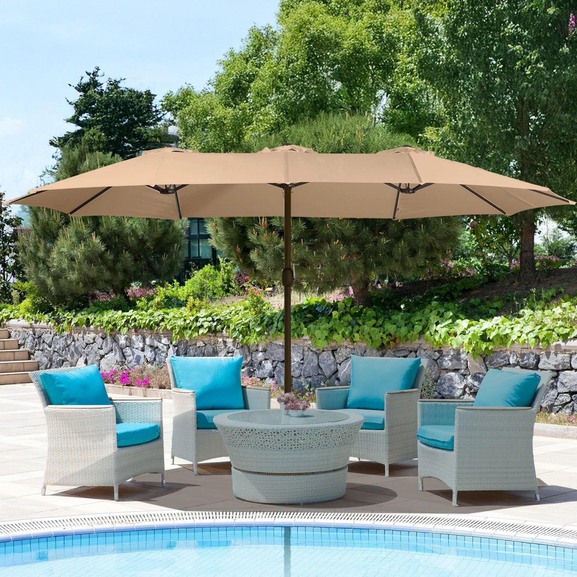 15ft patio market umbrella with base 15 ft. Double Sided Market Patio Umbrella with Base
