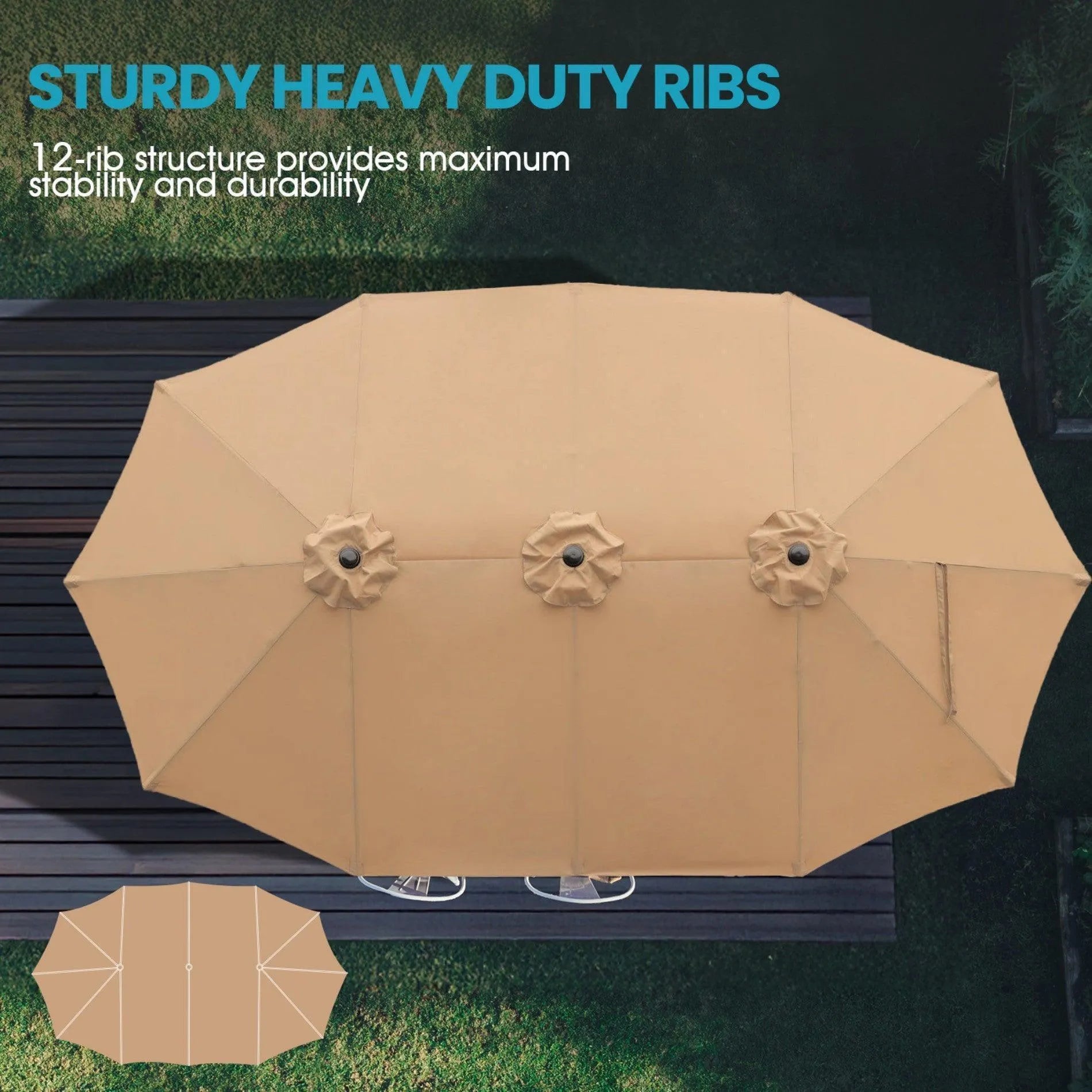 Market Umbrella with Base Stand 15 Ft.Brown Aoodor