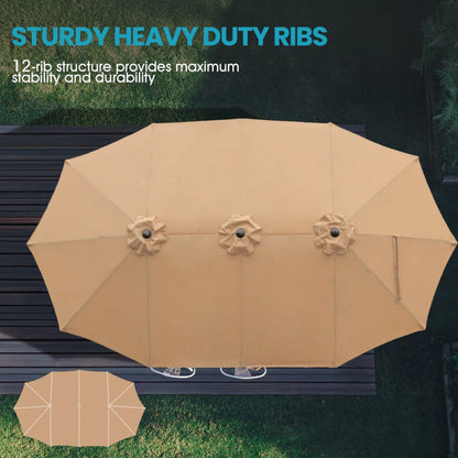 Market Umbrella with Base Stand 15 Ft.Brown Aoodor