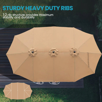 Market Umbrella with Base Stand 15 Ft.Brown Aoodor
