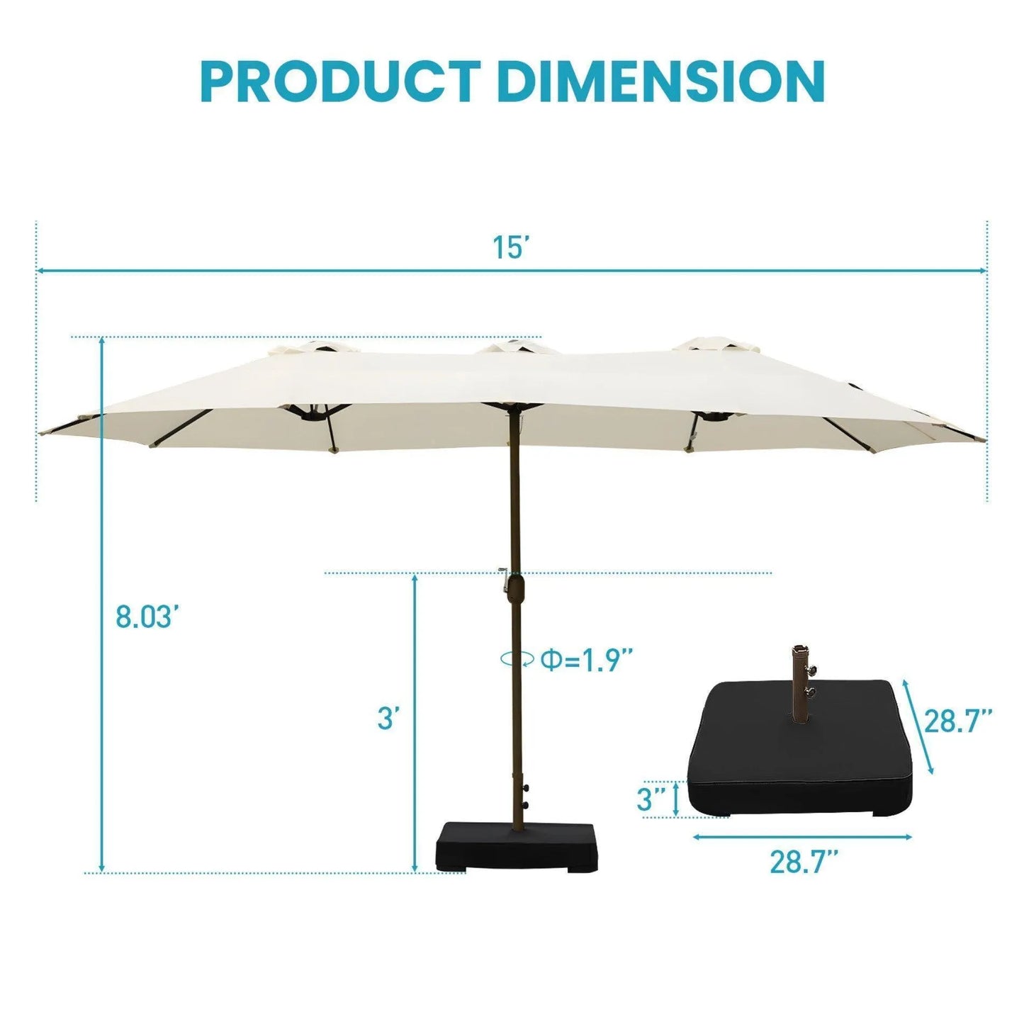 Market Umbrella with Base Stand 15 Ft. off-white Aoodor