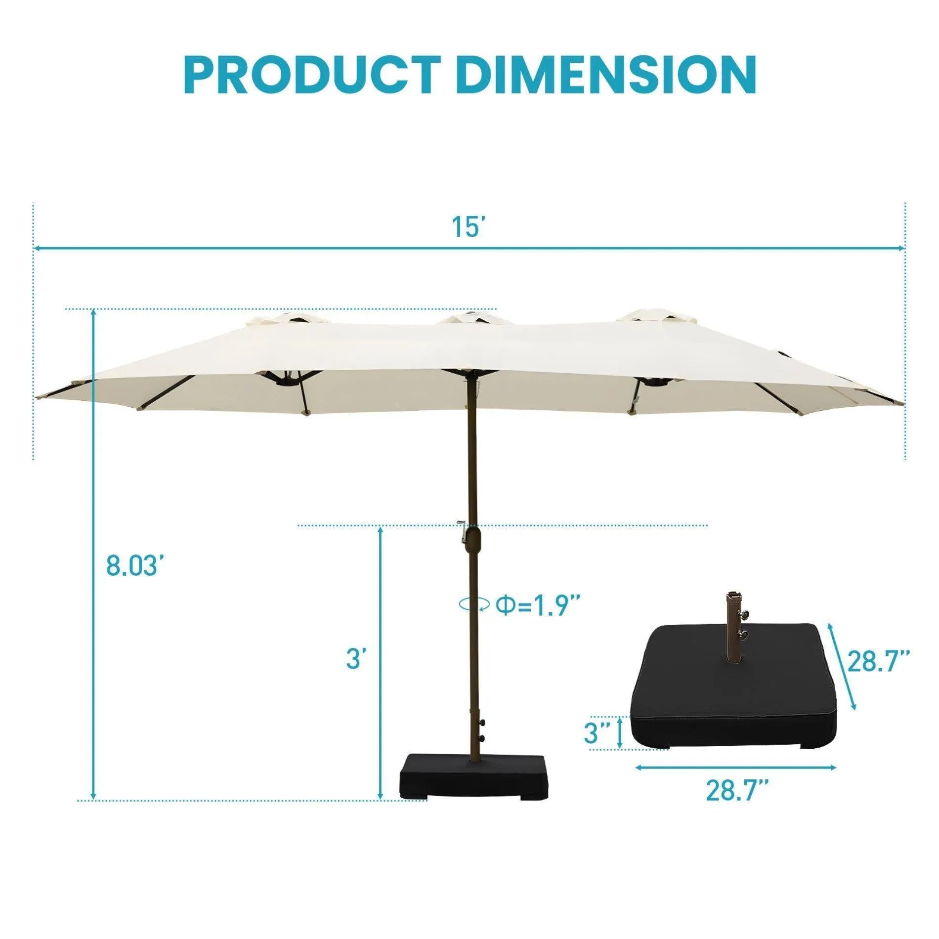 Market Umbrella with Base Stand 15 Ft. off-white Aoodor