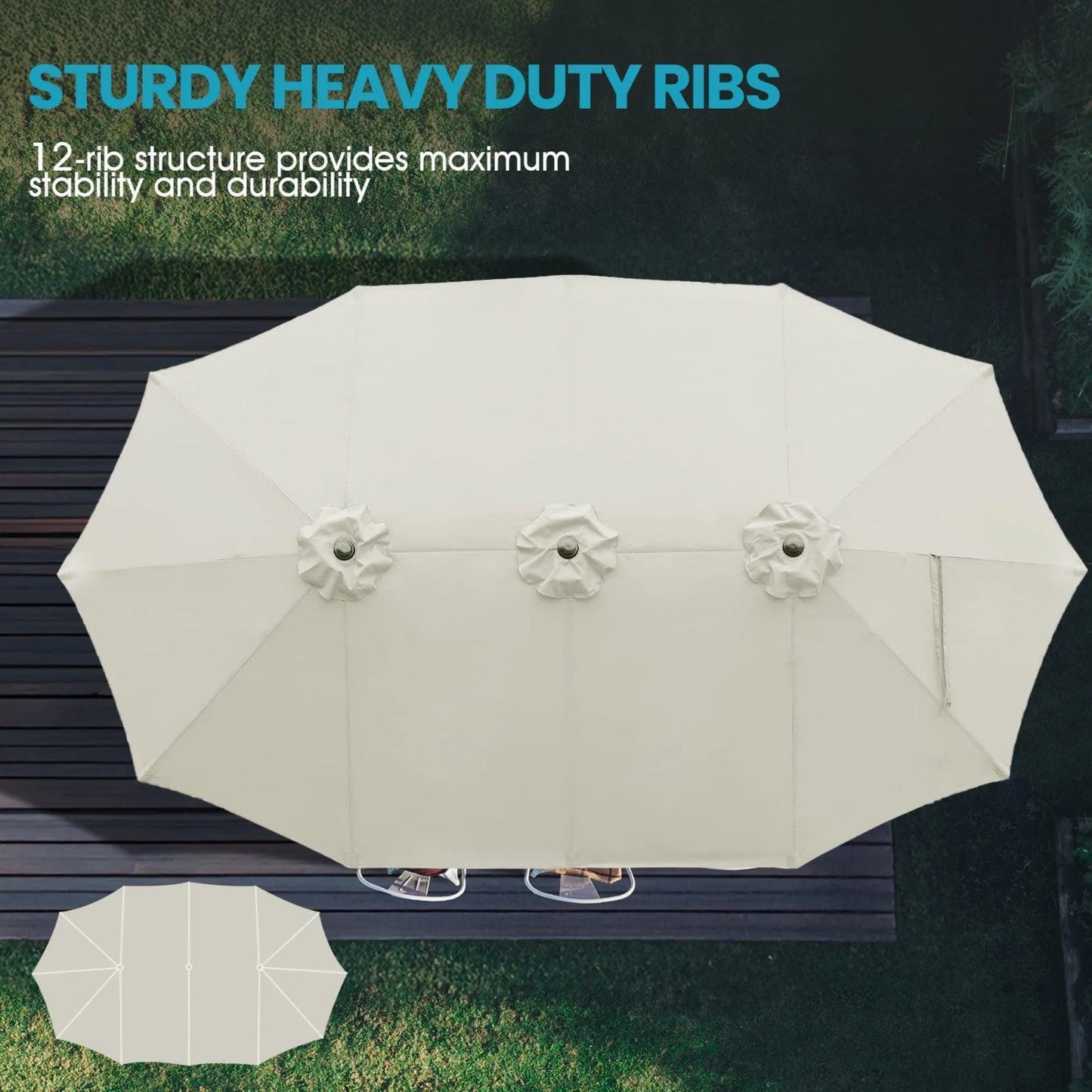 Market Umbrella with Base Stand 15 Ft. off-white Aoodor