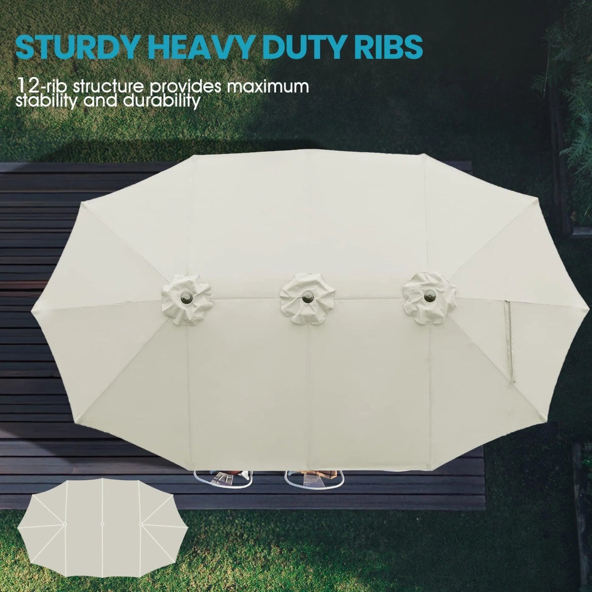 Market Umbrella with Base Stand 15 Ft. off-white Aoodor