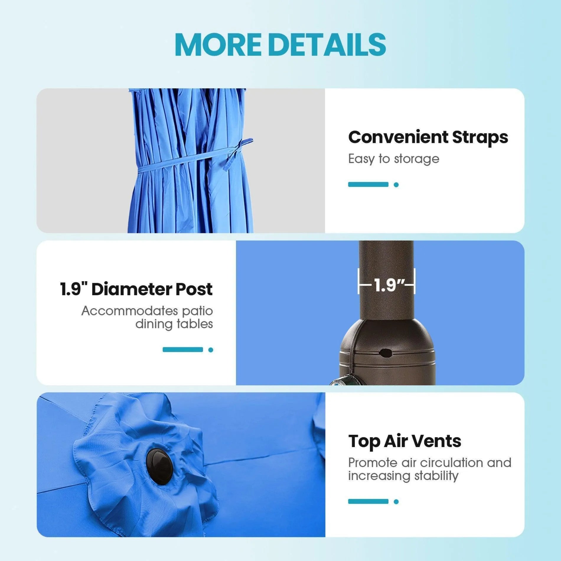 Market Umbrella with Base Stand 15 Ft. Blue Aoodor