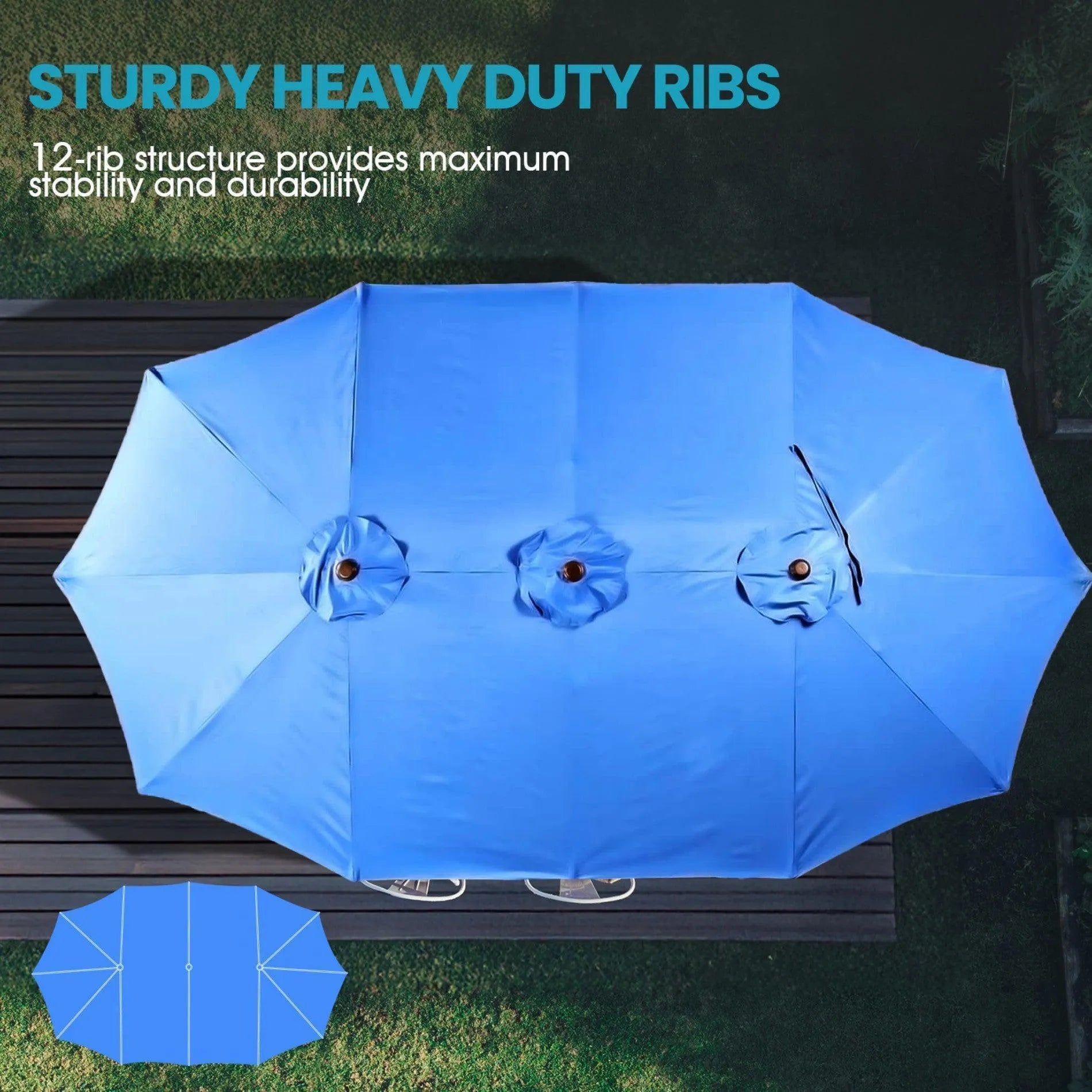 Market Umbrella with Base Stand 15 Ft. Blue Aoodor