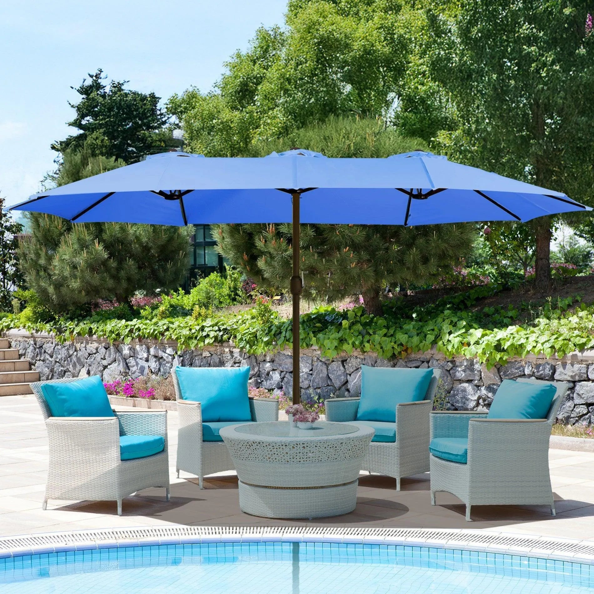 Market Umbrella with Base Stand 15 Ft. Blue Aoodor