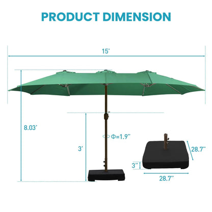 Market Umbrella with Base Stand 15 Ft. Green Aoodor