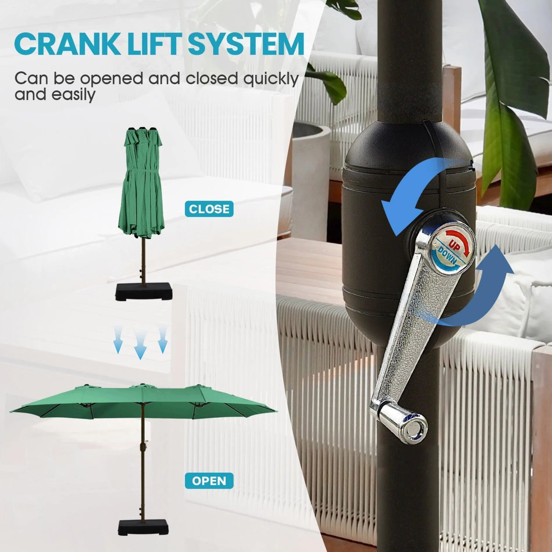 Market Umbrella with Base Stand 15 Ft. Green Aoodor