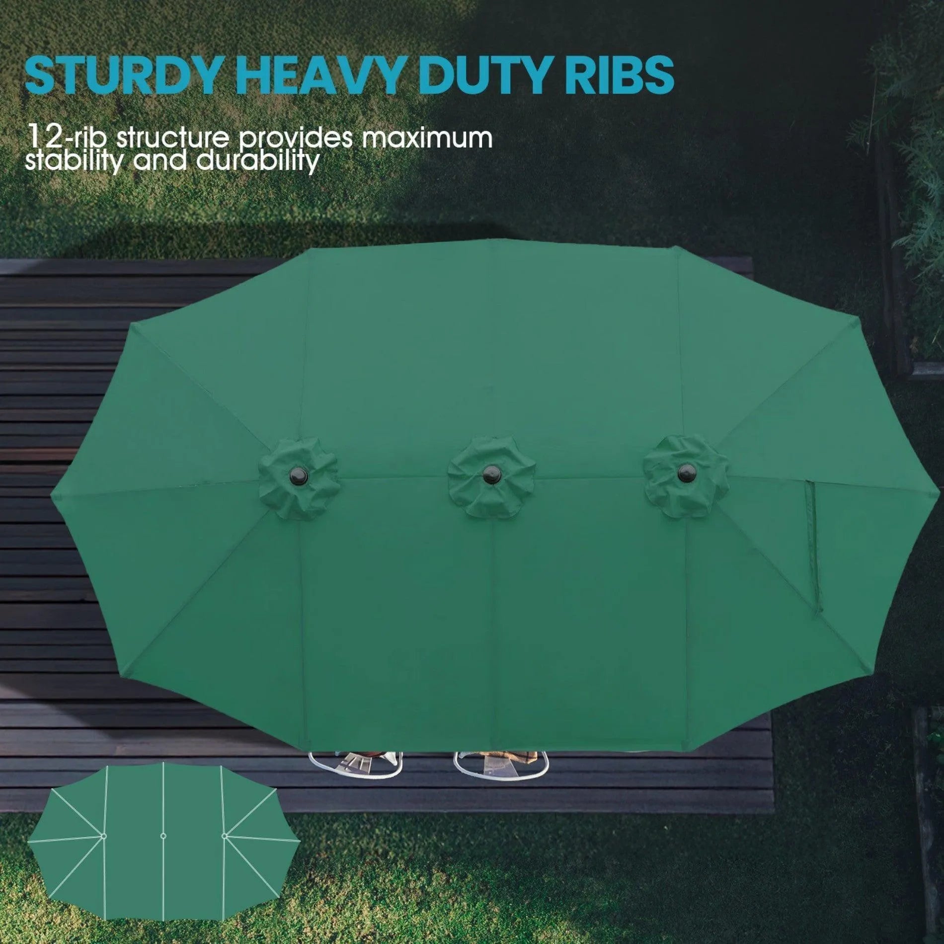 Market Umbrella with Base Stand 15 Ft. Green Aoodor