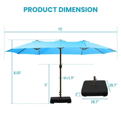 Market Umbrella with Base Stand 15 Ft. Light Blue Aoodor