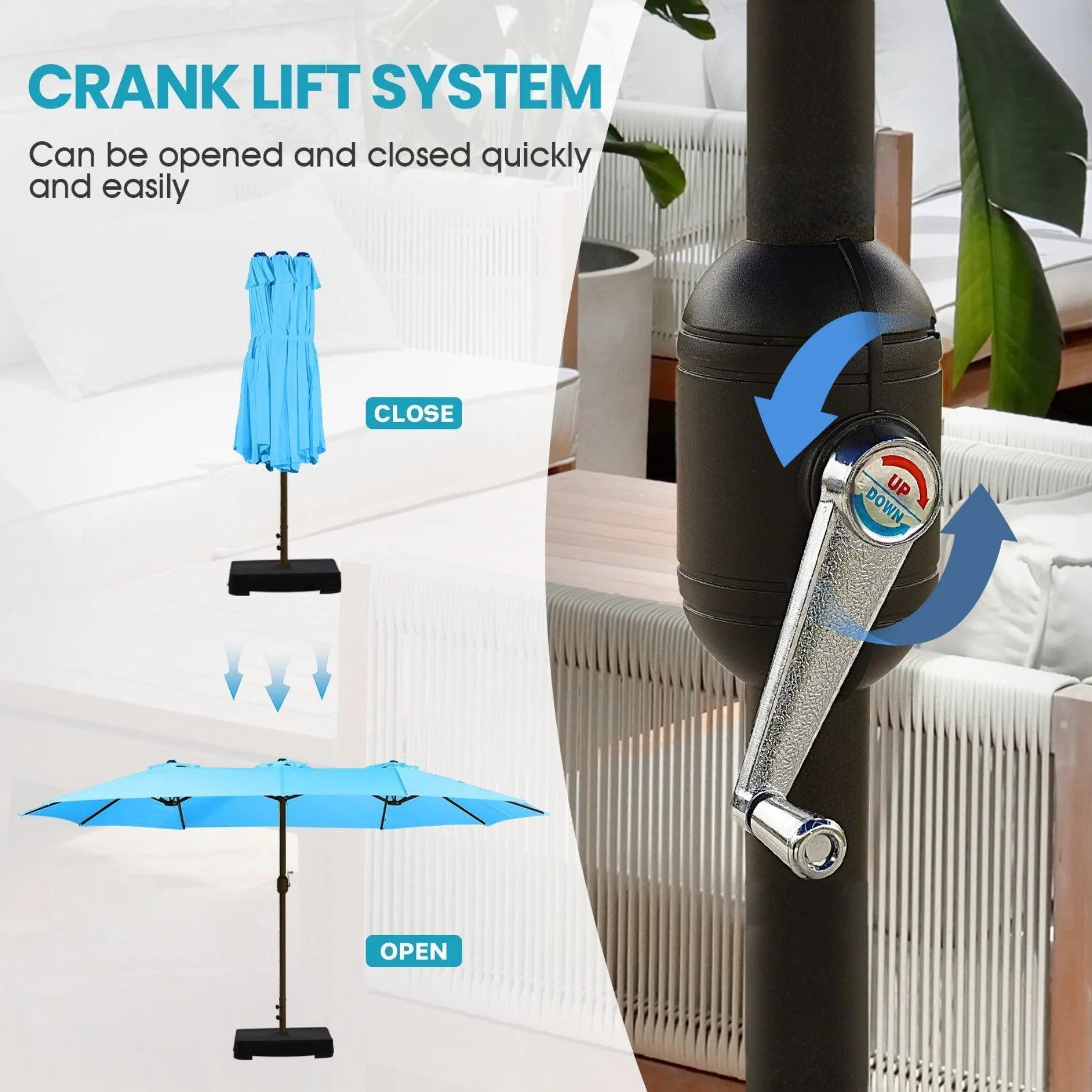 Market Umbrella with Base Stand 15 Ft. Light Blue Aoodor
