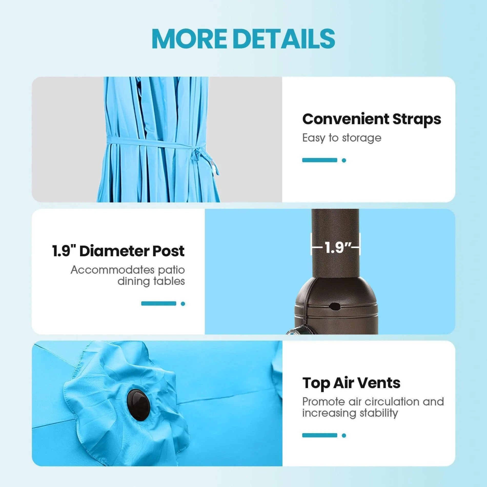 Market Umbrella with Base Stand 15 Ft. Light Blue Aoodor