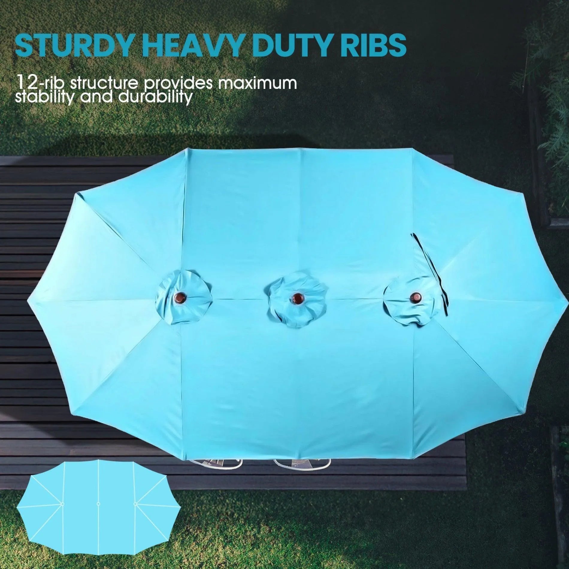 Market Umbrella with Base Stand 15 Ft. Light Blue Aoodor