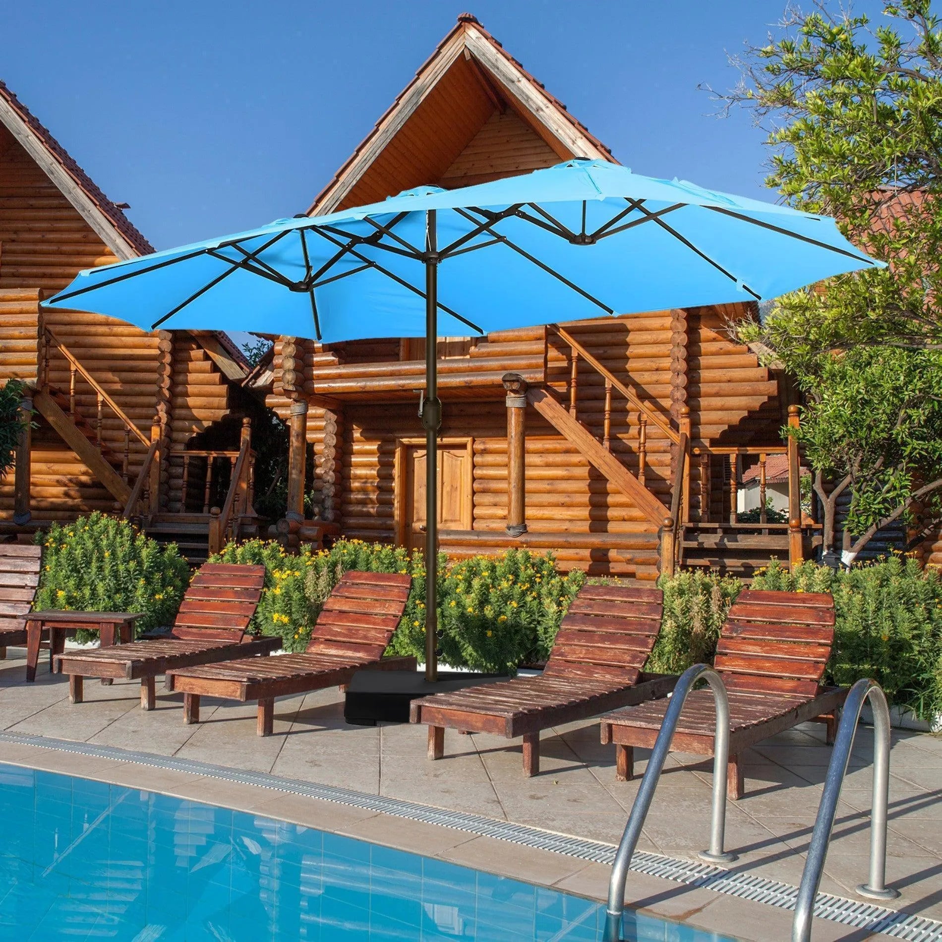 Market Umbrella with Base Stand 15 Ft. Light Blue Aoodor