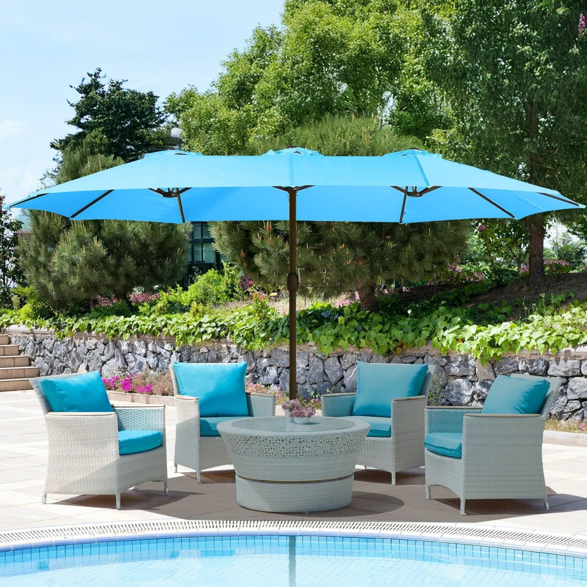 Market Umbrella with Base Stand 15 Ft. Light Blue Aoodor
