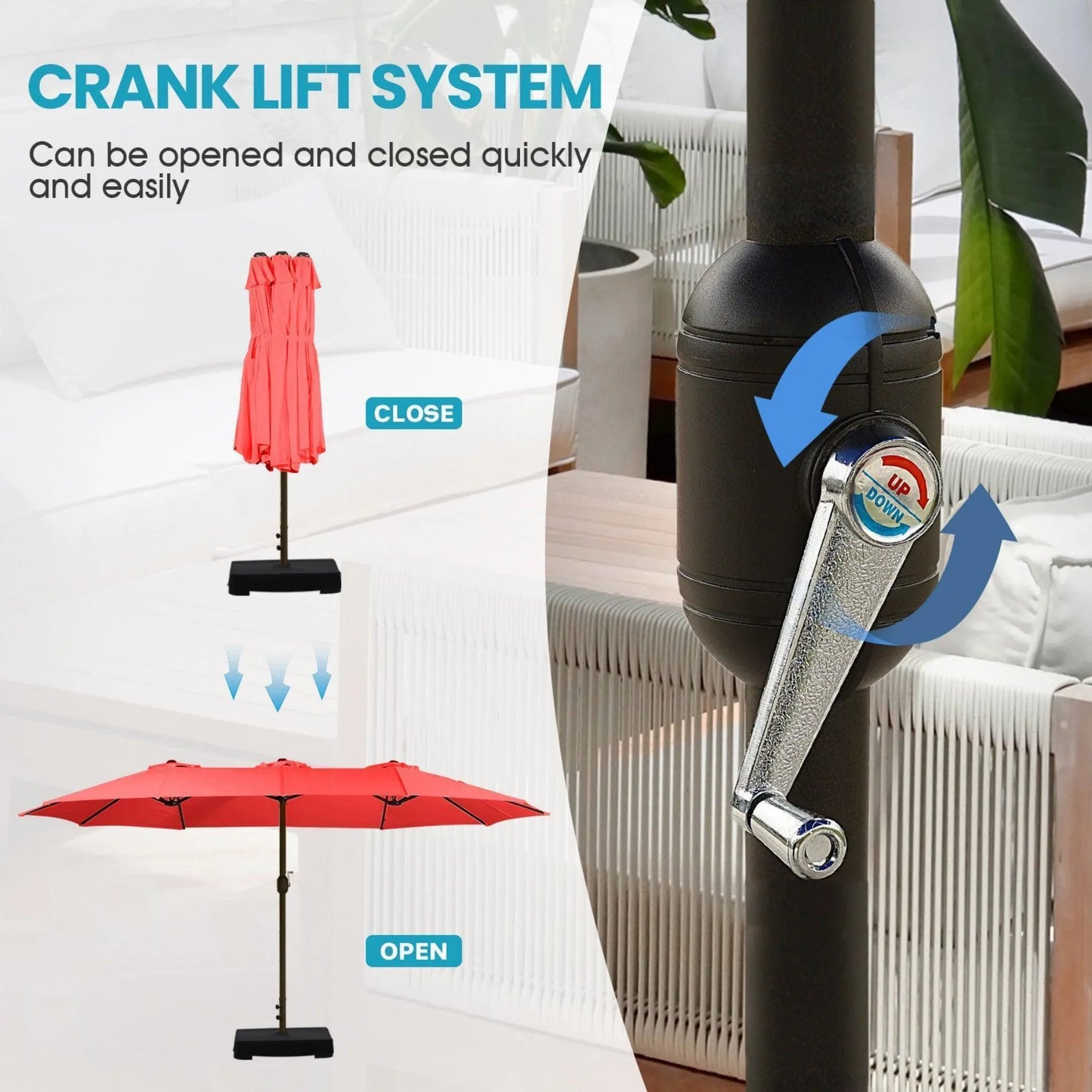 Market Umbrella with Base Stand 15 Ft. Wine Red Aoodor