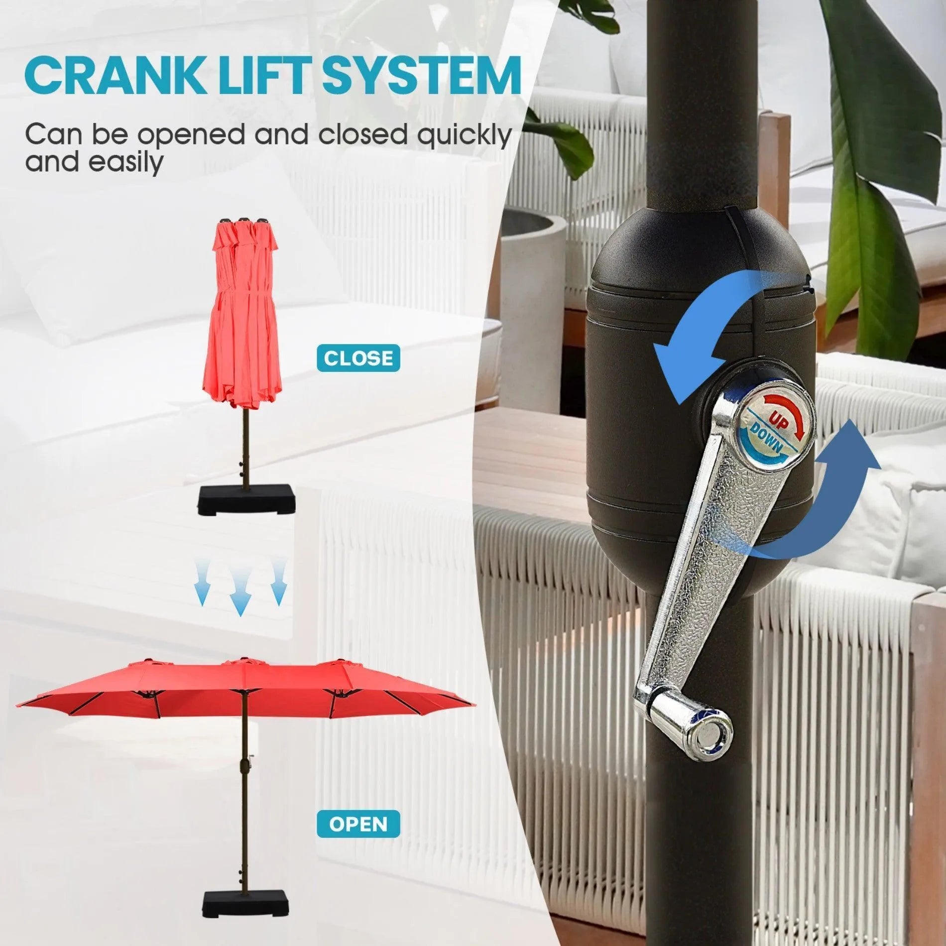 Market Umbrella with Base Stand 15 Ft. Wine Red Aoodor