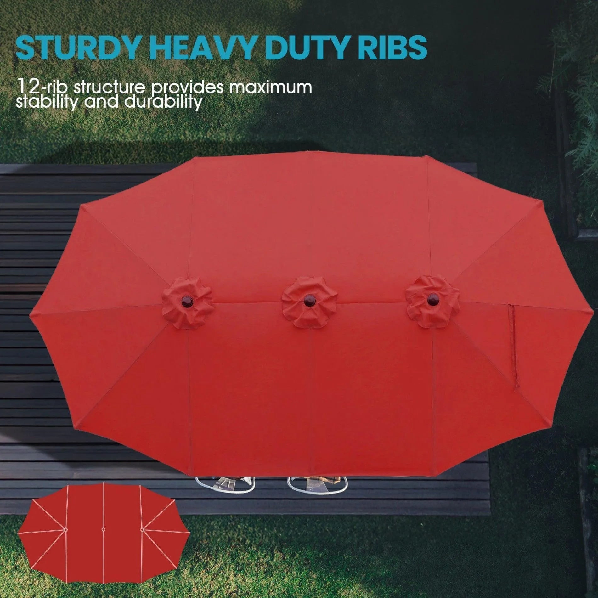 15 ft. Double Sided Market Patio Umbrella with Base