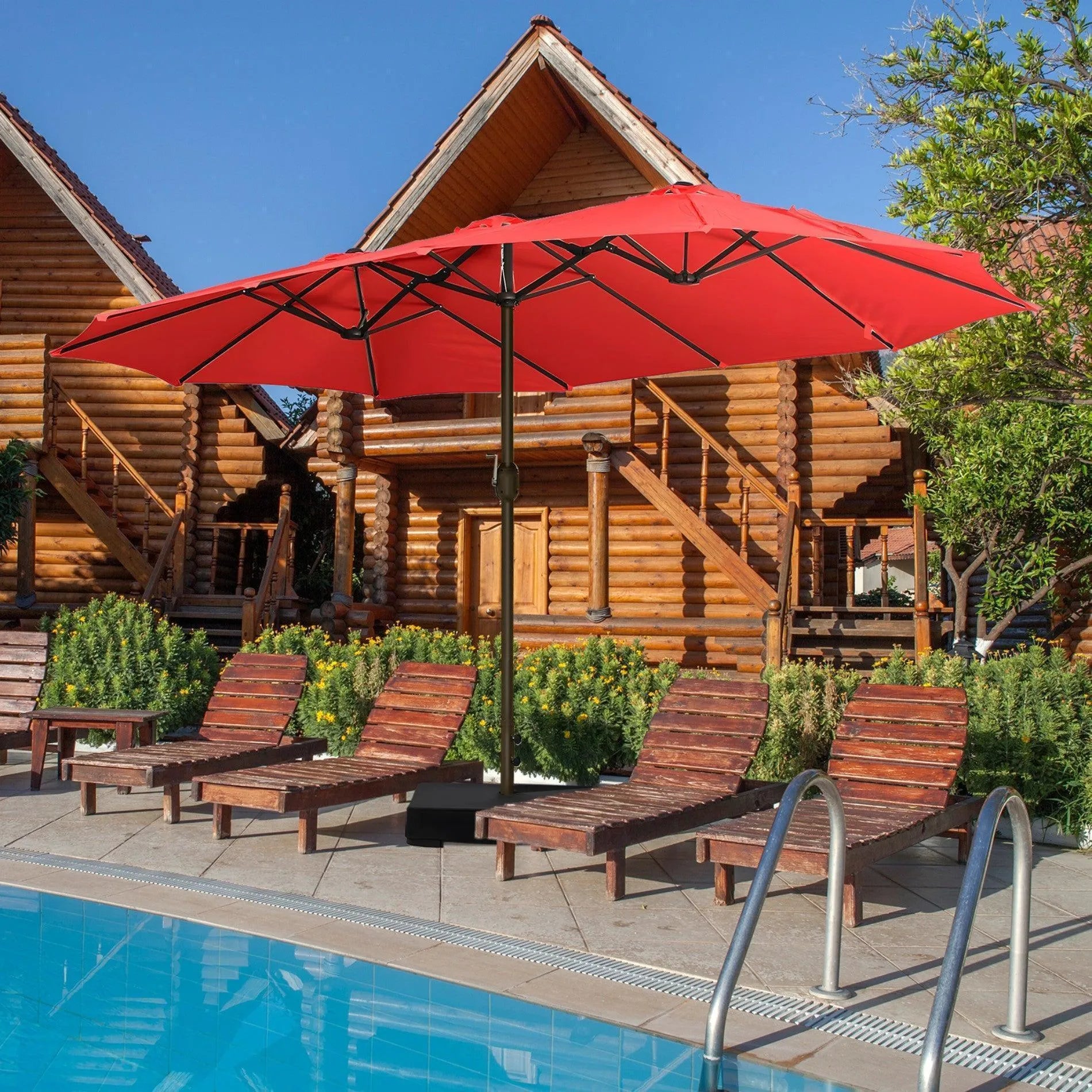 15 ft. Double Sided Market Patio Umbrella with Base