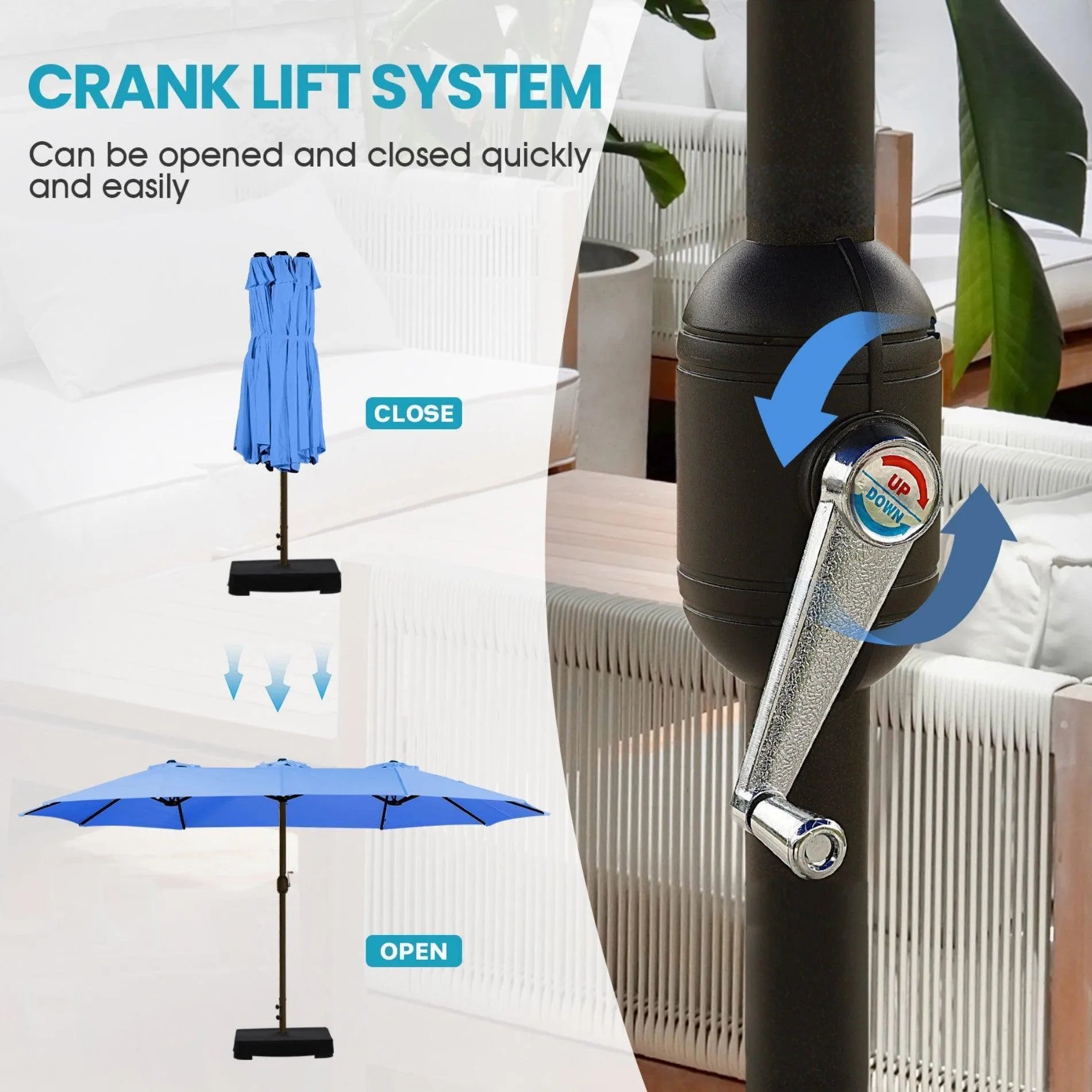 Market Umbrella with Base Stand 15 Ft. Blue Aoodor