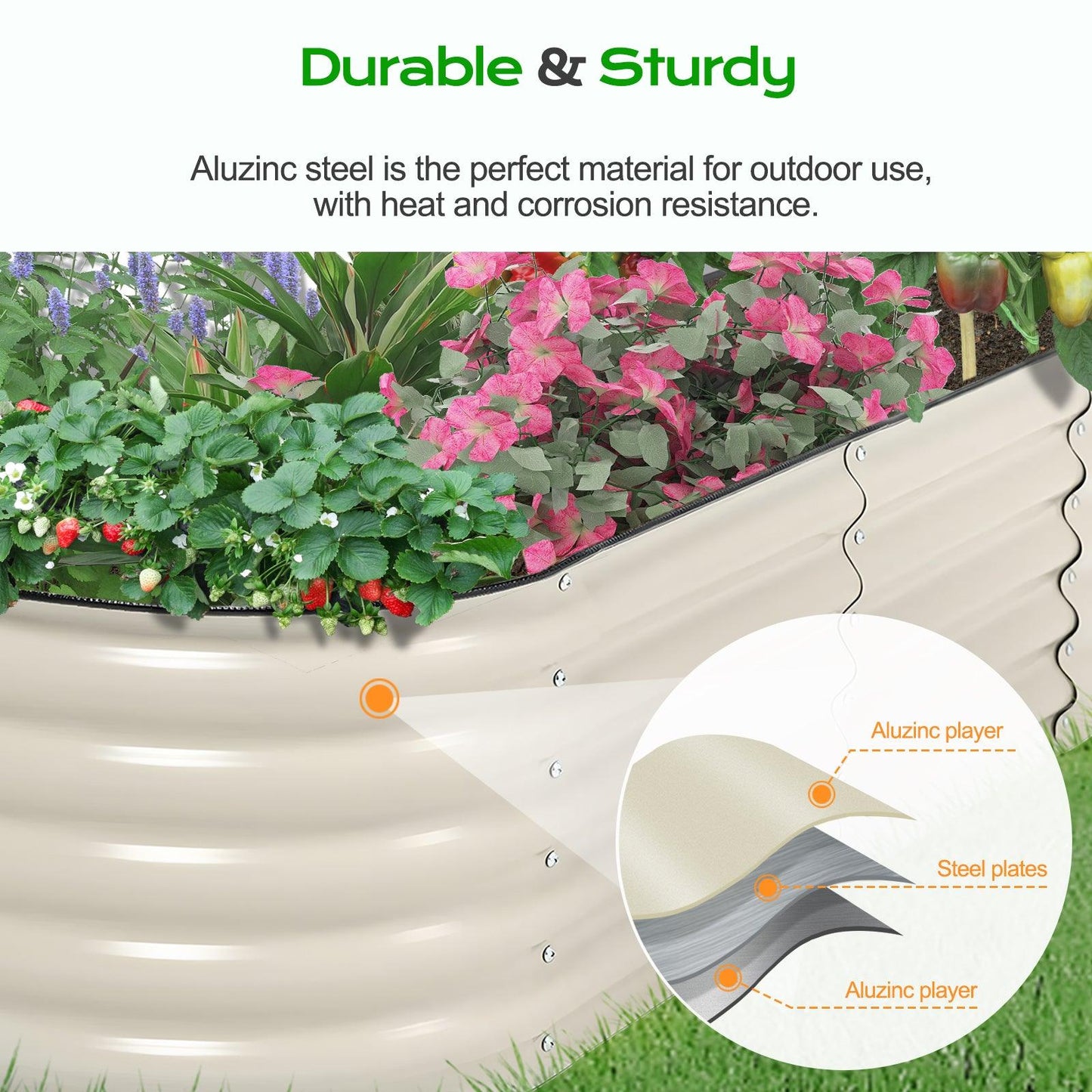 Metal raised garden Bed - 60'' x 24'' x 17''(H)- Beige Aoodor