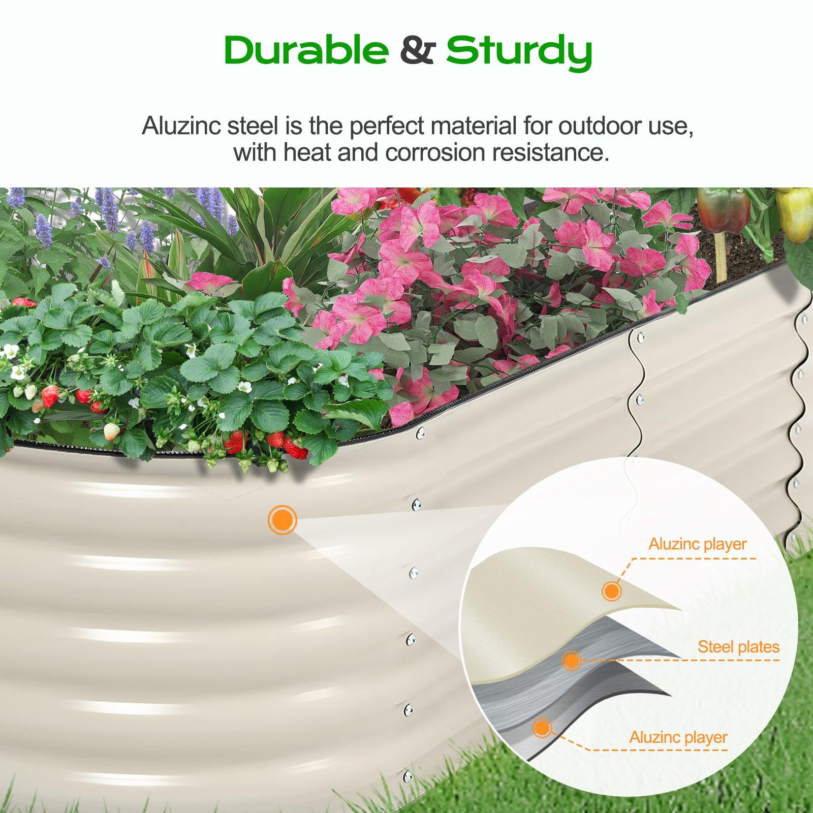 Metal raised garden Bed - 60'' x 24'' x 17''(H)- Beige Aoodor
