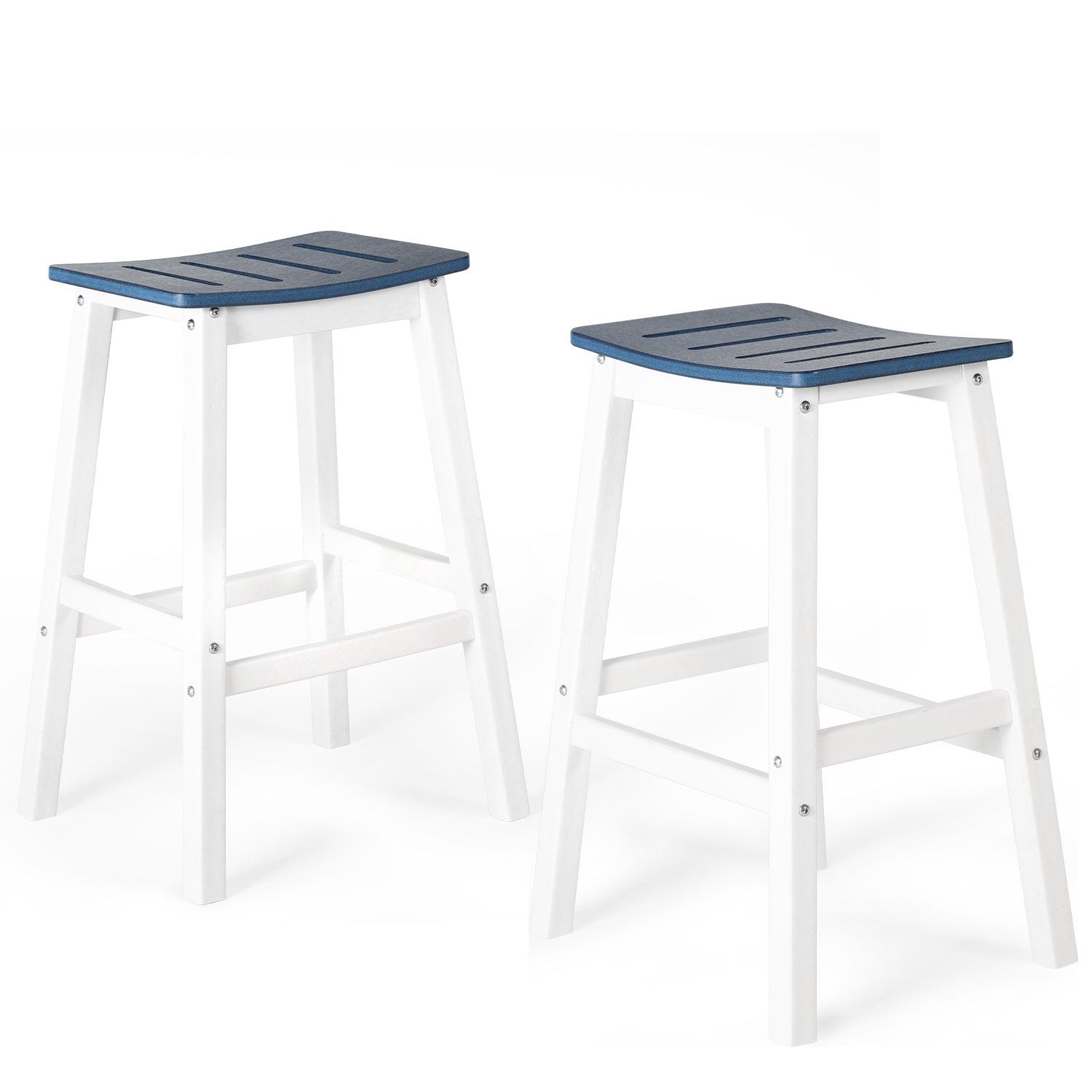 Outdoor Bar Stools,Set of 2 Bar Chairs, 28 Inch HDPE Patio Counter Height Bar Stools with Footrest for Backyard, Garden, Lawn and Patio Aoodor