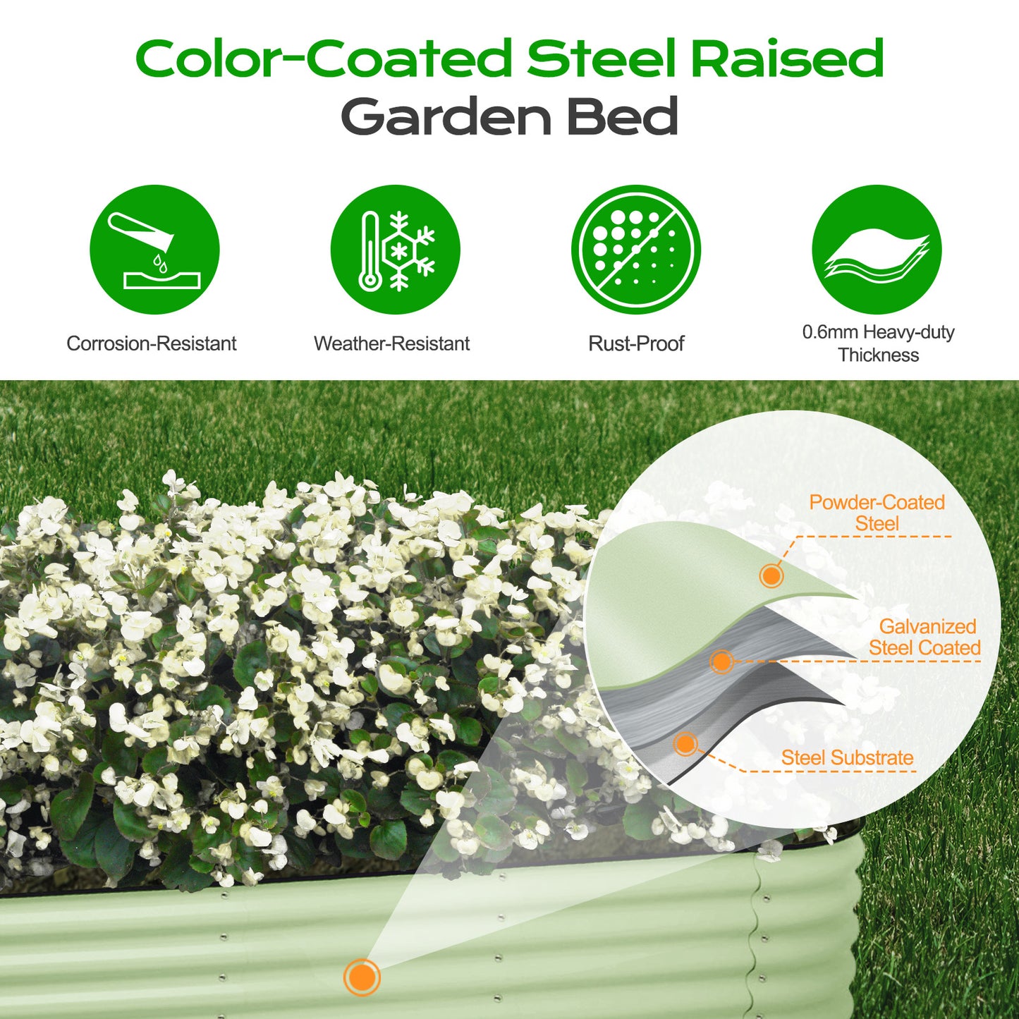 9-In-1 Oval Modular Aluzinc Raised Garden Bed ( 89x17.7x17 inch) - Aoodor 