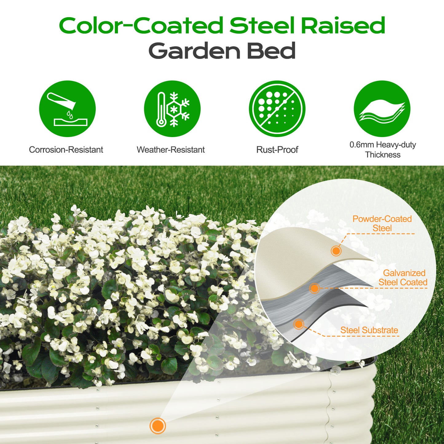 9-In-1 Oval Modular Aluzinc Raised Garden Bed ( 89x17.7x17 inch) - Aoodor 