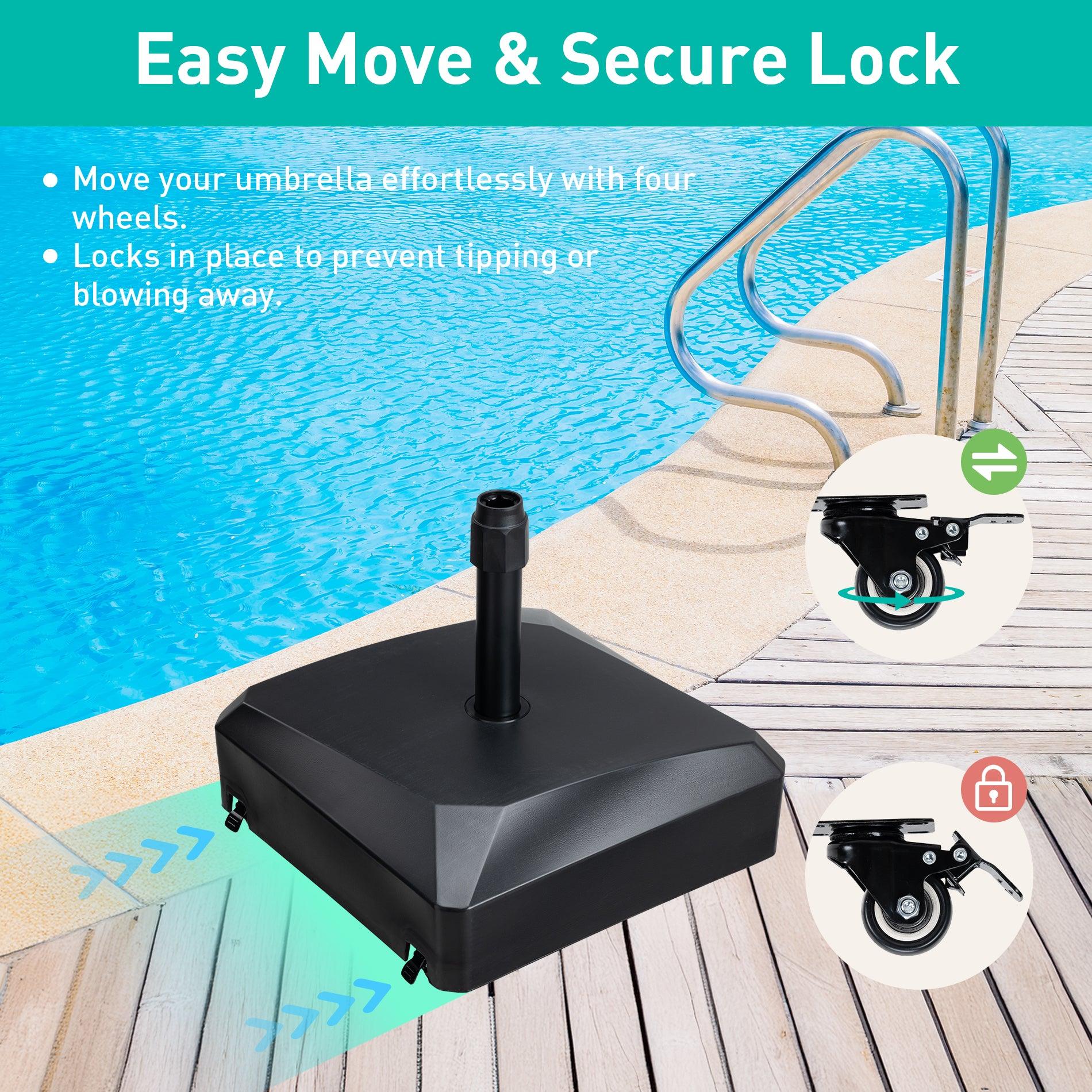Patio Umbrella Base with 4 Wheels and 2 Locks, Heavy Duty Fillable Market Umbrella Stand