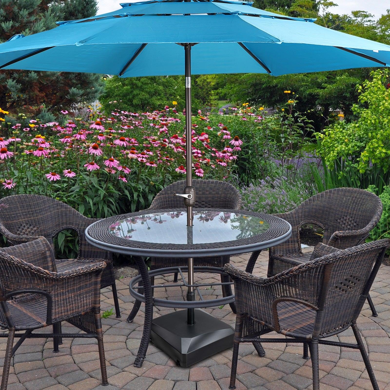 base for curved patio umbrella Patio Umbrella Base with 4 Wheels and 2 Locks, Heavy Duty Fillable Market Umbrella Stand