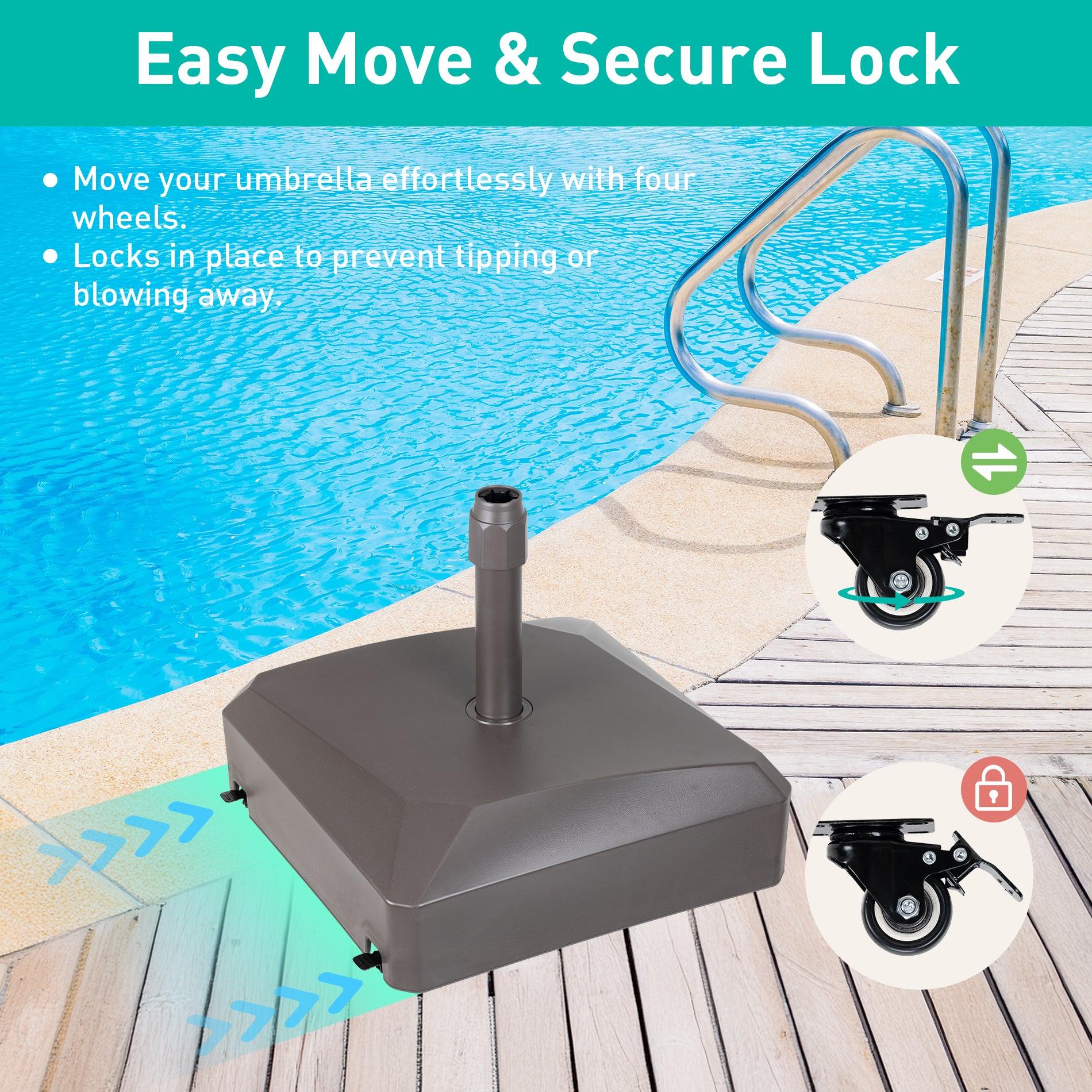 best patio umbrella base with wheels Patio Umbrella Base with 4 Wheels and 2 Locks, Heavy Duty Fillable Market Umbrella Stand