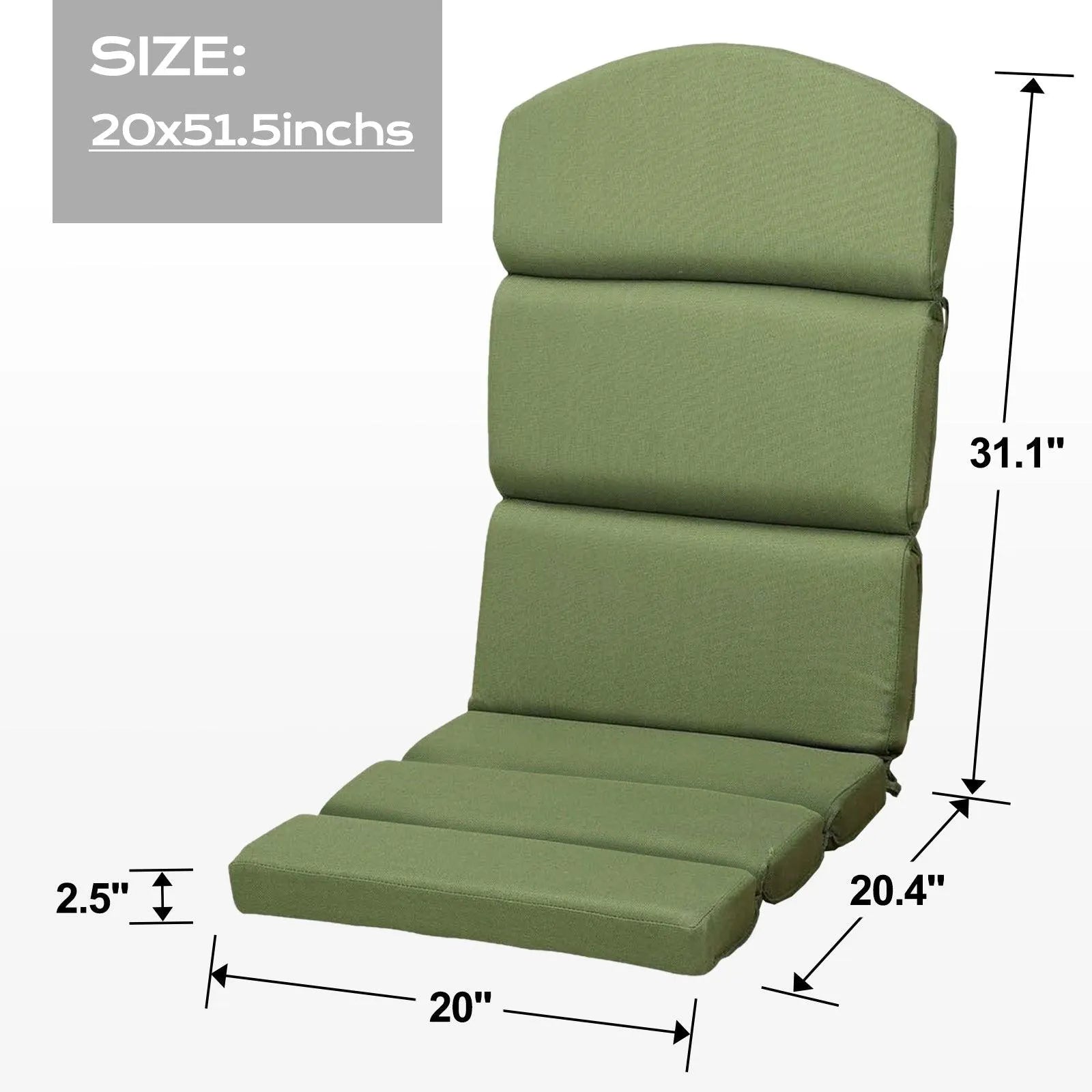 Patio Chair Cushion Set of 2 - High-Back Adirondack Patio Cushions with Ties, 52''x20''x2.75'', Olifen Fabric Slipcover CUSHION Aoodor LLC Green