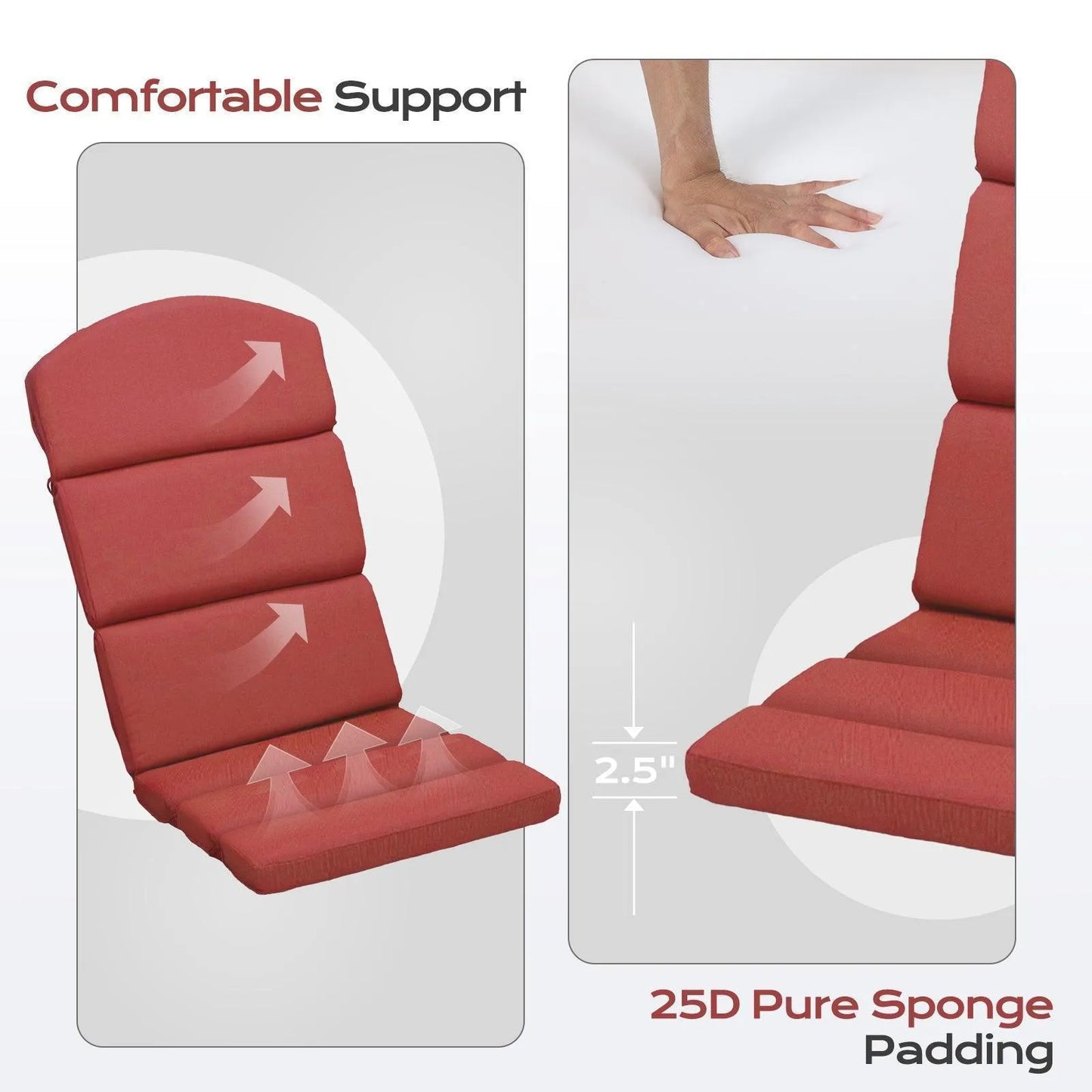 Patio Chair Cushion Set of 2 - High-Back Adirondack Patio Cushions with Ties, 52''x20''x2.75'', Olifen Fabric Slipcover CUSHION Aoodor LLC Red