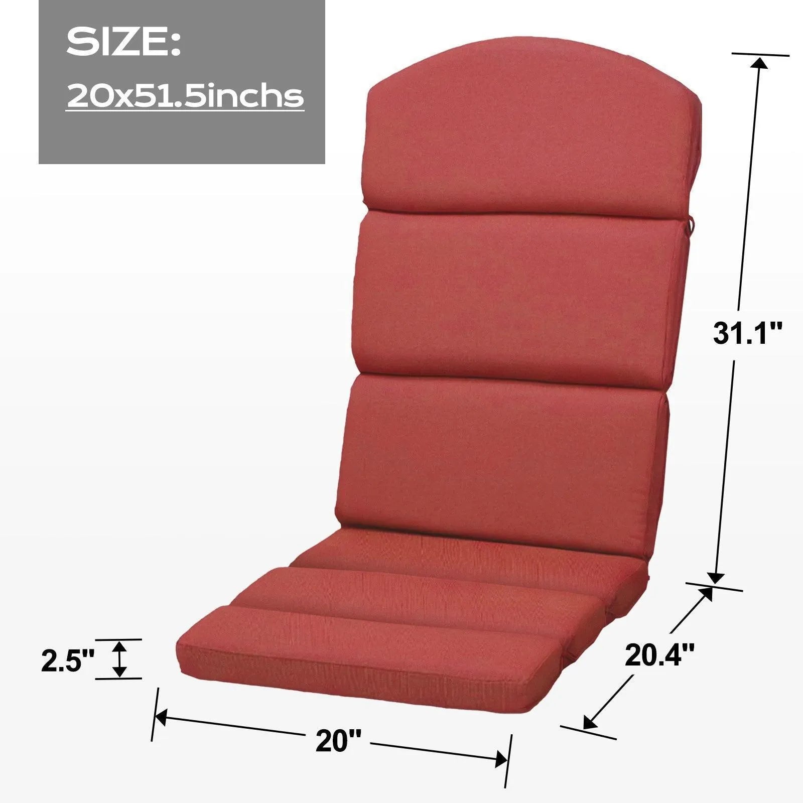 Patio Chair Cushion Set of 2 - High-Back Adirondack Patio Cushions with Ties, 52''x20''x2.75'', Olifen Fabric Slipcover CUSHION Aoodor LLC Red