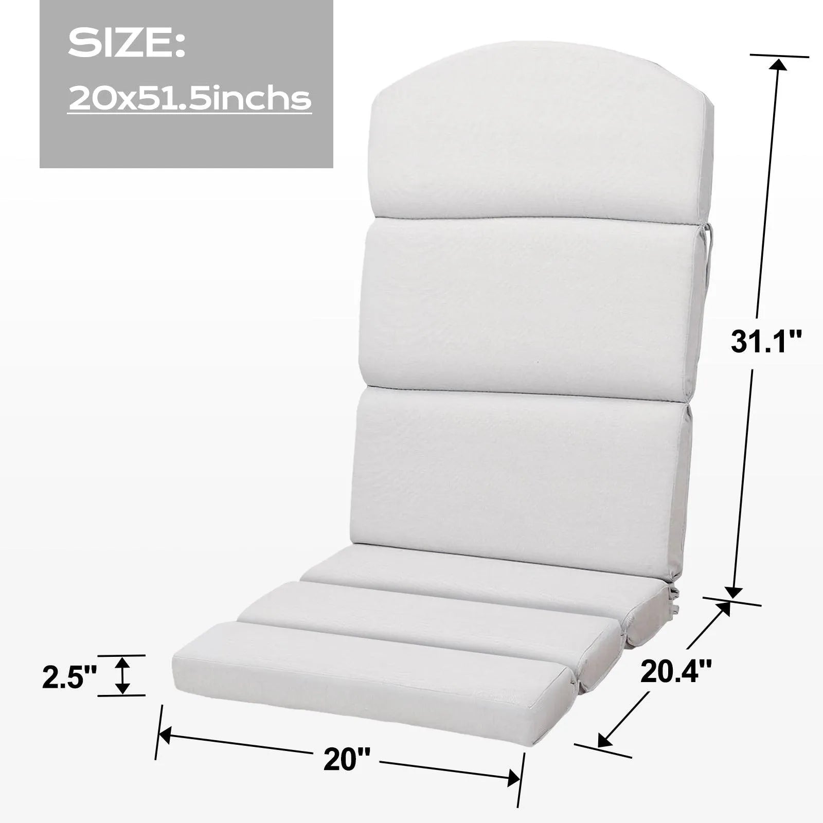 Patio Chair Cushion Set of 2 - High-Back Adirondack Patio Cushions with Ties, 52''x20''x2.75'', Olifen Fabric Slipcover CUSHION Aoodor LLC Light grey