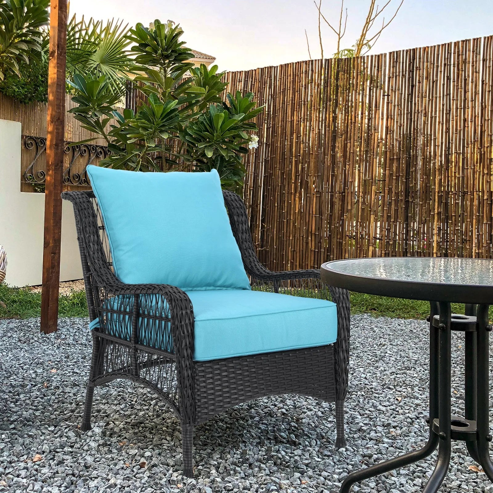 Patio Deep Chair Cushion, 2 Back 2 Seater 2 Pillow, Blue Aoodor