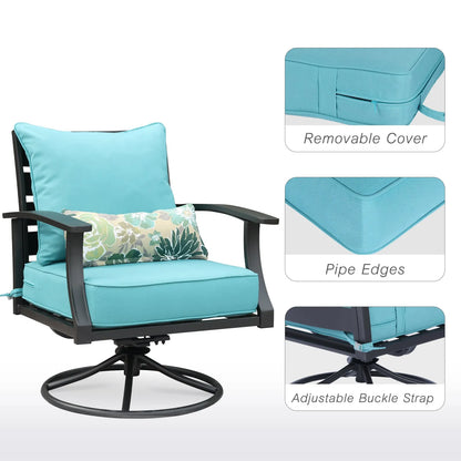 Patio Deep Chair Cushion, 2 Back 2 Seater 2 Pillow, Blue Aoodor More Detail