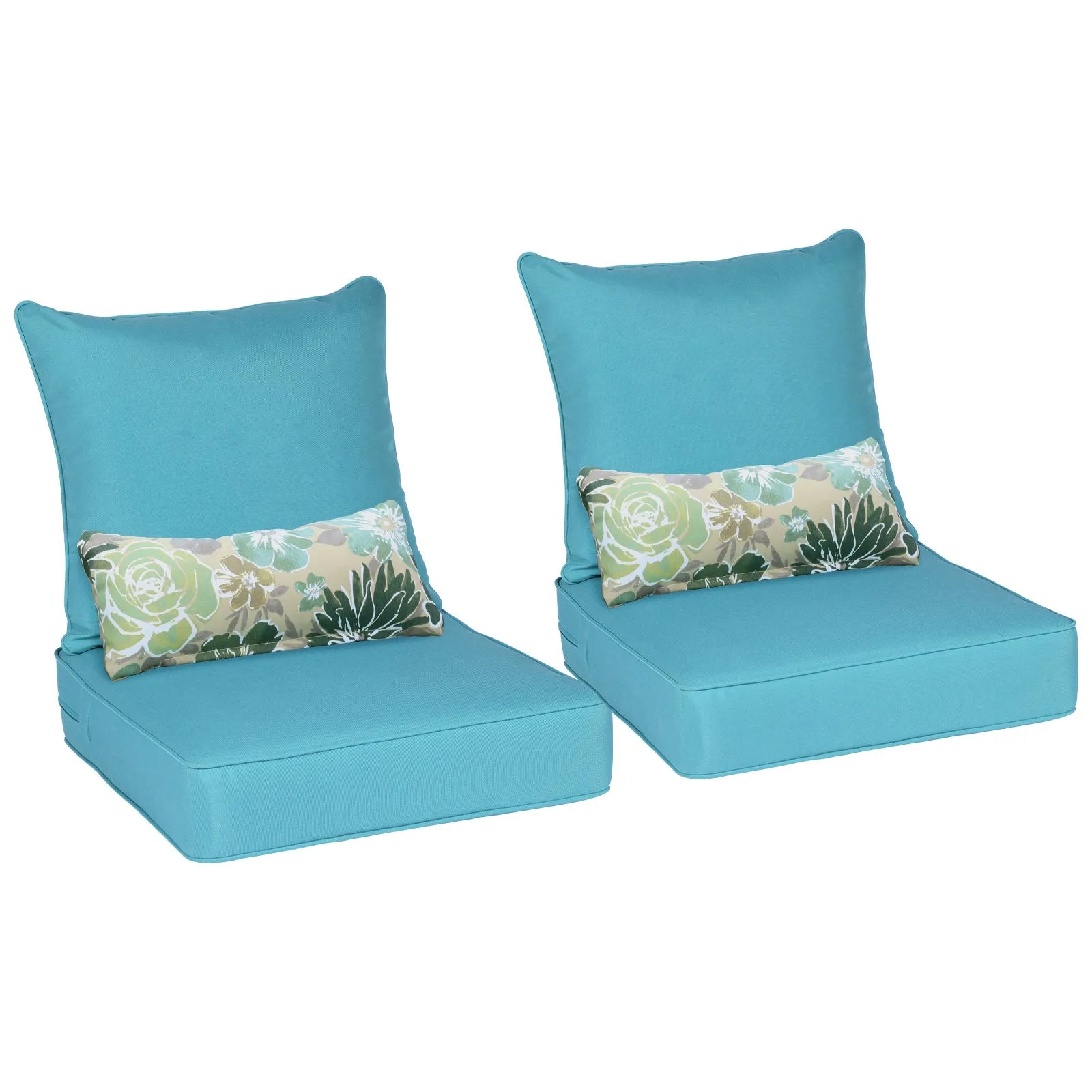 Patio Deep Chair Cushion, 2 Back 2 Seater 2 Pillow, Blue aoodor