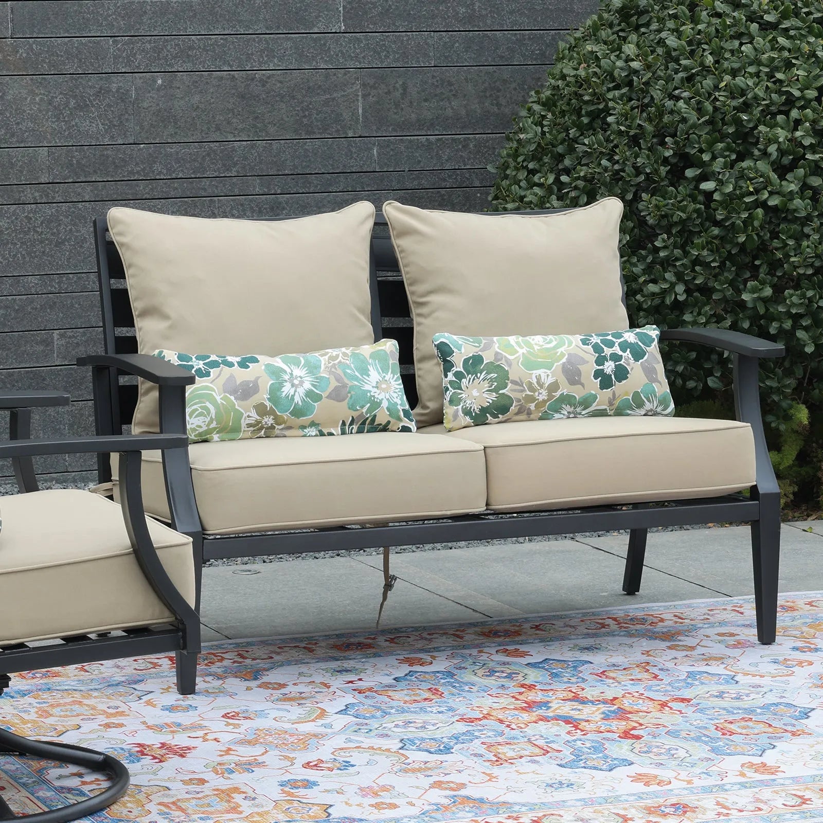 Patio Deep Chair Cushion, 2 Back 2 Seater 2 Pillow, Brown Aoodor